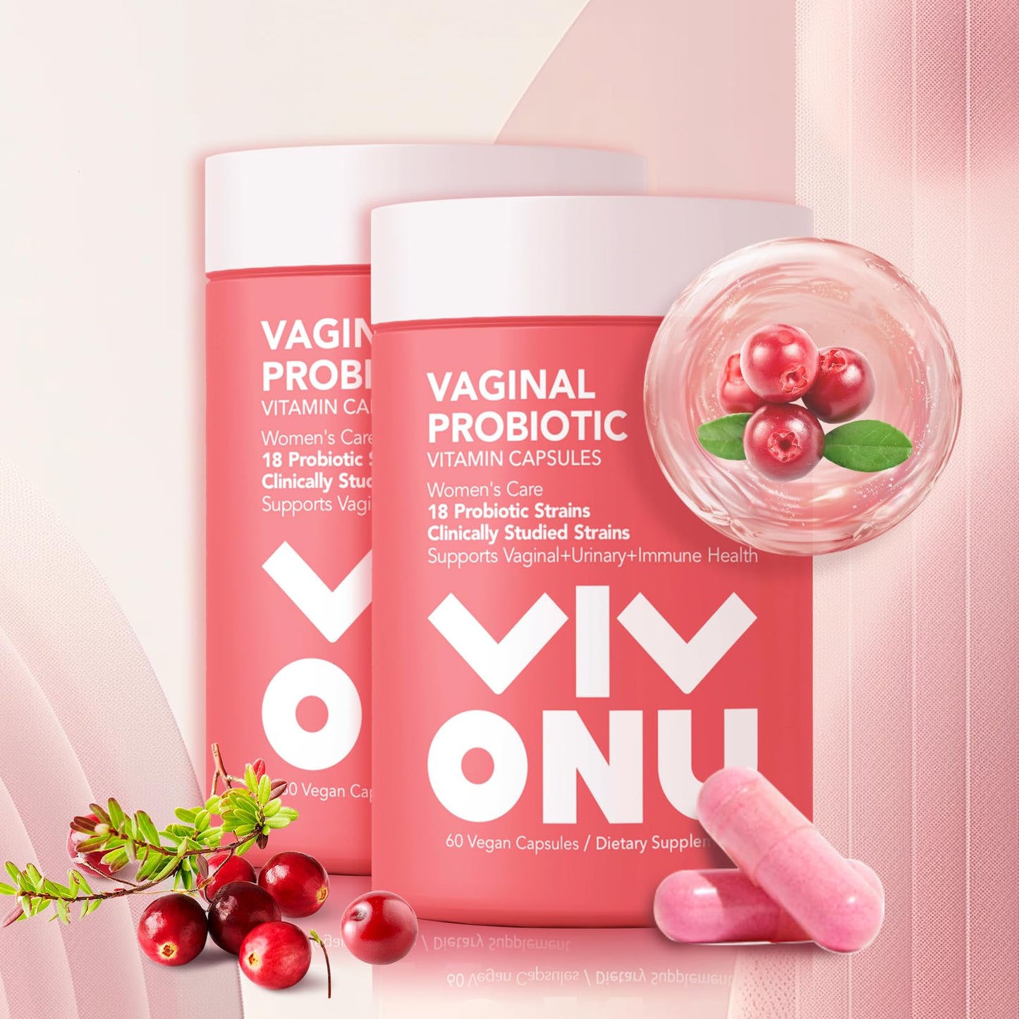 VivoNu Women's Probiotic, Prebiotics & Lactobacillus Probiotic Blend Gummies, 60 Billion CFUs, 18 Strains, Digestive & Vaginal Health Support, 120 Counts/2 Pack