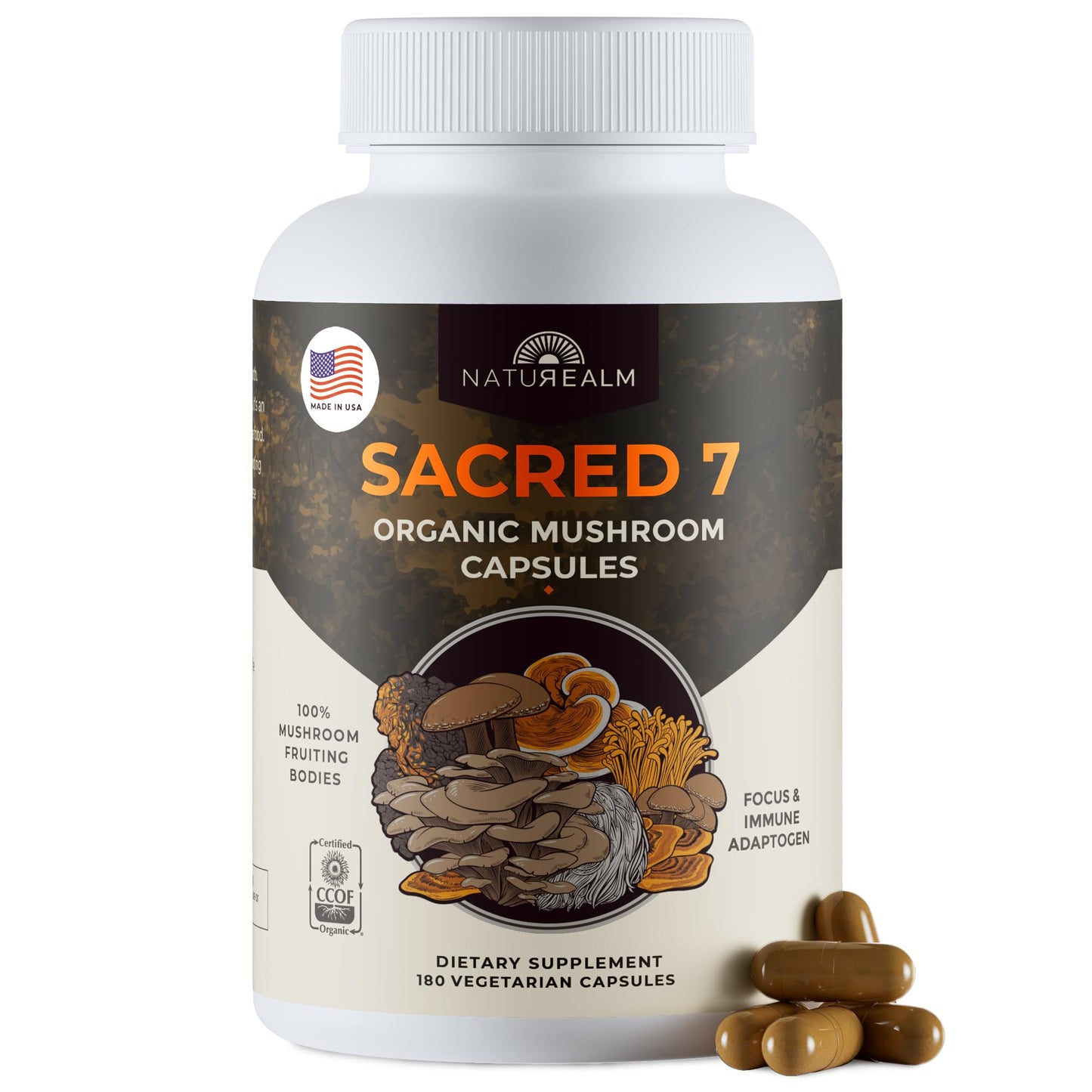 Naturealm Sacred 7 Mushroom Supplement Capsules 180 Count