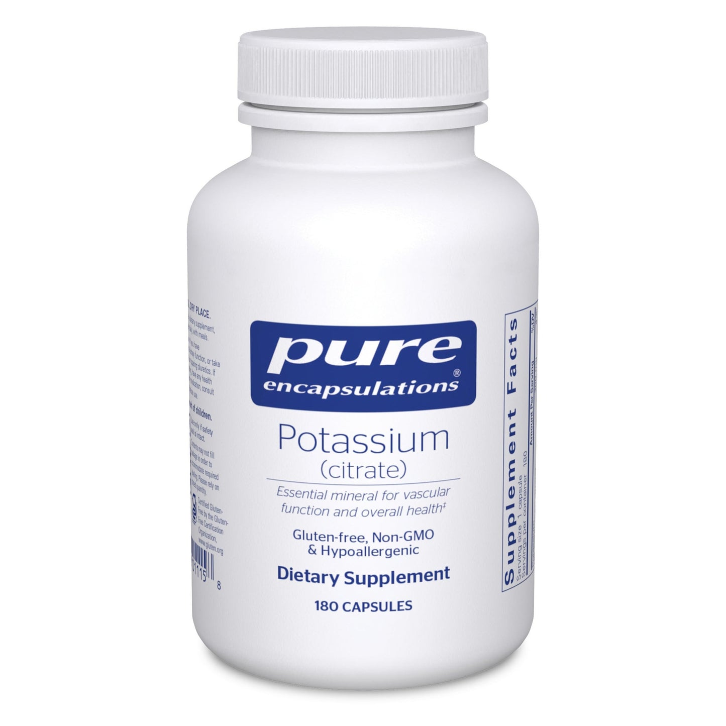 Pure Encapsulations Potassium (Citrate) Essential Electrolyte Supplement to Support Nerve & Muscle Function, Adrenals, Hormones, Heart Health & Energy - Potassium Citrate Capsule, 180 Capsules