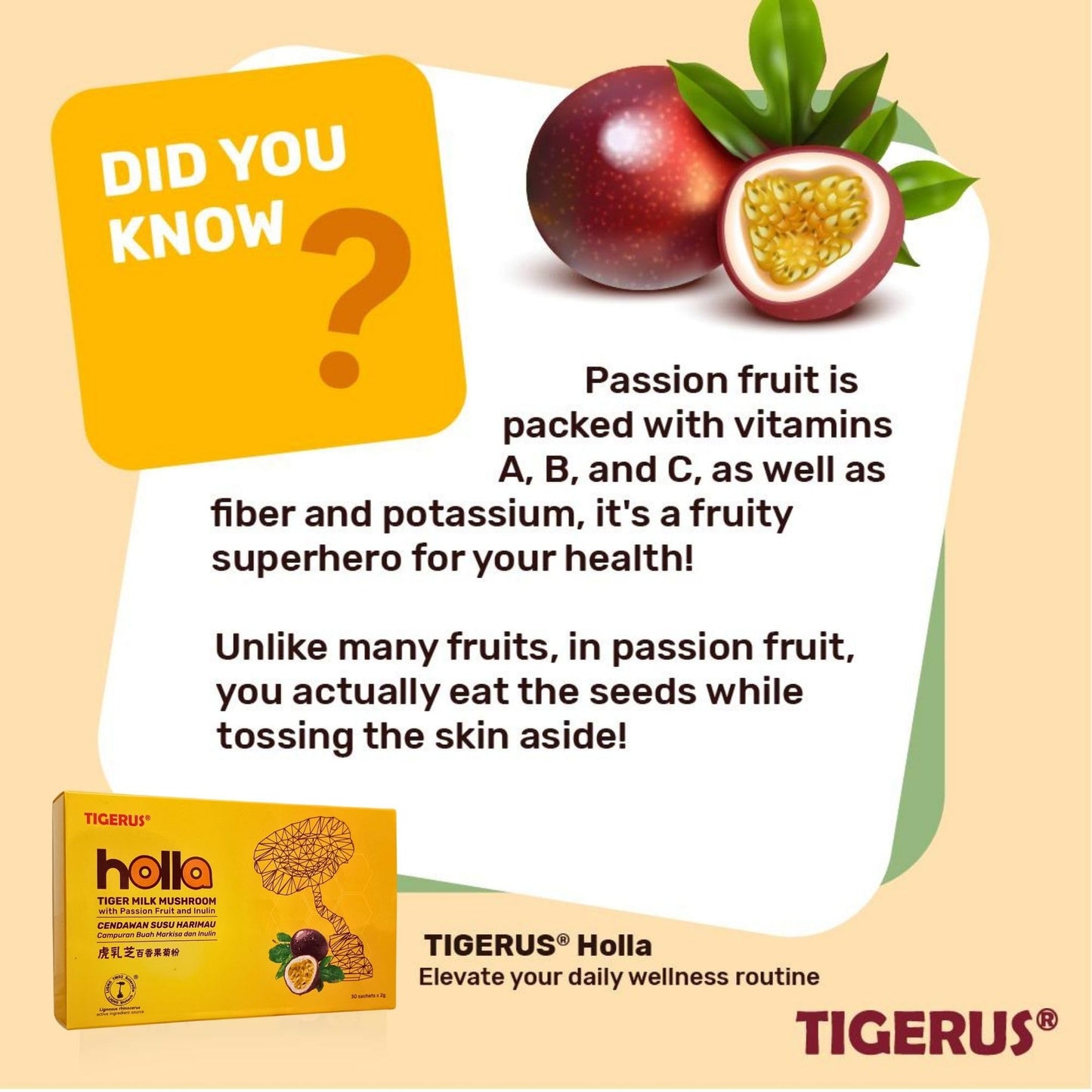TIGERUS Holla Tiger Milk Mushroom with Passion Fruit and Inulin Powder 0.07 oz