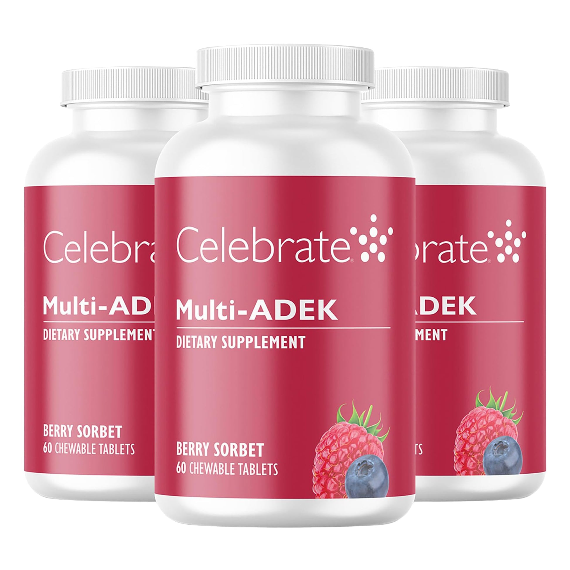Celebrate Bariatric Supplements Celebrate Vitamins Multi ADEK Chewables, Iron Free - Daily Bariatric Multivitamin, High Level of Vitamins A, D, E, K & B12 for Duodenal Switch Surgery Patients - Berry Sorbert 180 Tablets