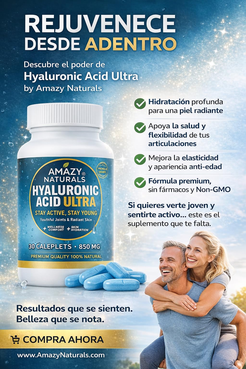 Amazy Naturals Hyaluronic Acid Ultra 850mg Capsules, 30 Count