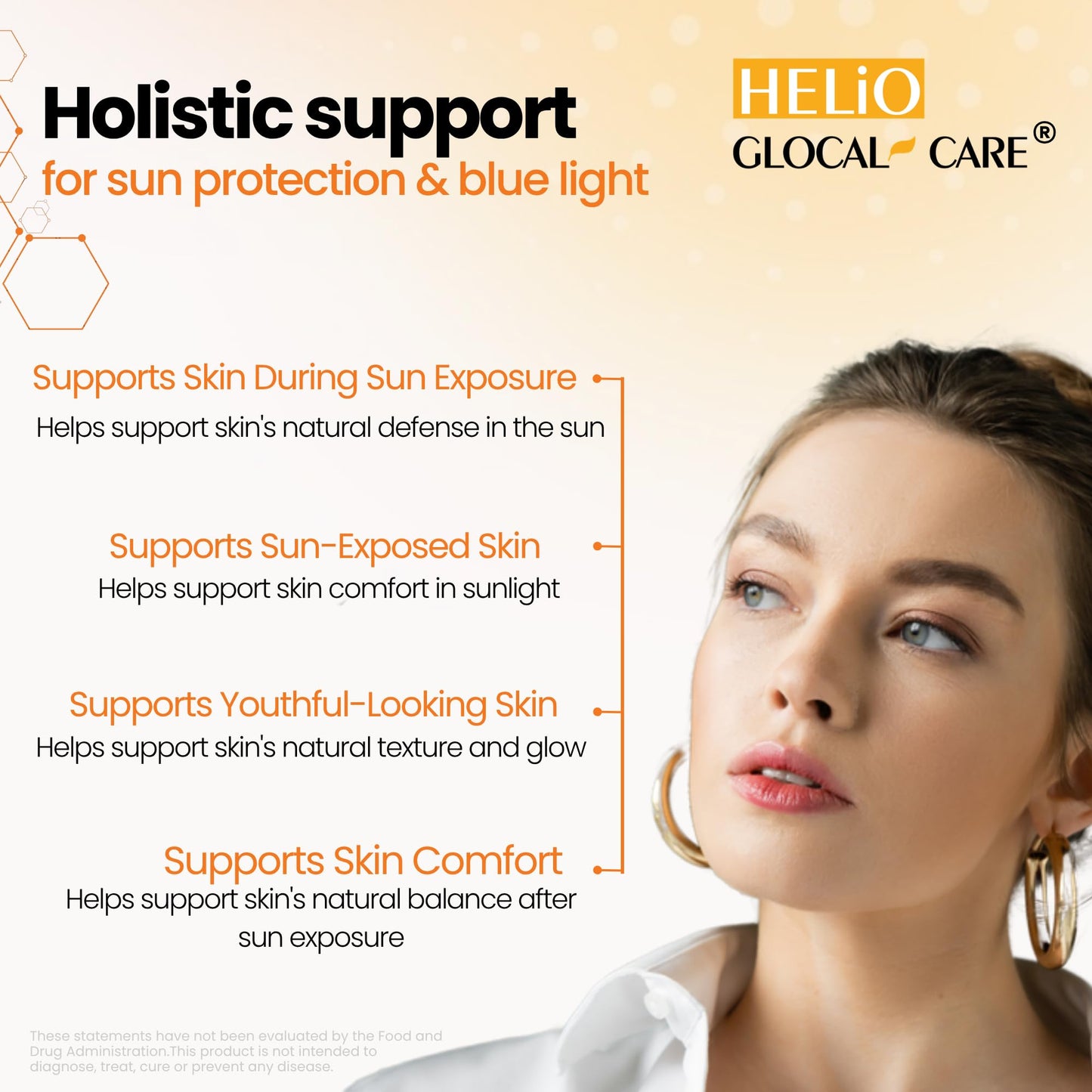 GlocalCare Helio Antioxidant Supplement for Skin Health & Radiance with Polypodium, Nutroxsun, Astaxanthin & Pomegranate Extract - Supports Youthful-Looking Skin, 30 Capsules