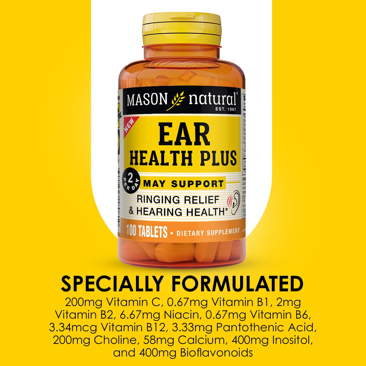 Mason Natural Ear Health Plus with B Vitamins Tablets, 100 Count