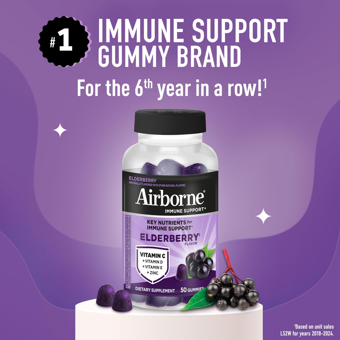 Airborne Elderberry + Zinc & Vitamin C Gummies, 50 Count