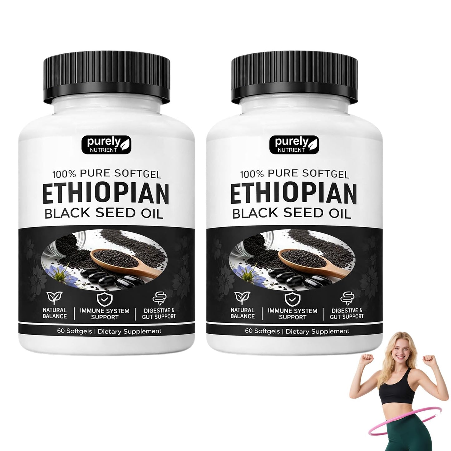 TLOPA Purely Nutrient Ethiopian Black Seed Oil Capsules, 60 Capsules, 2 Bottles