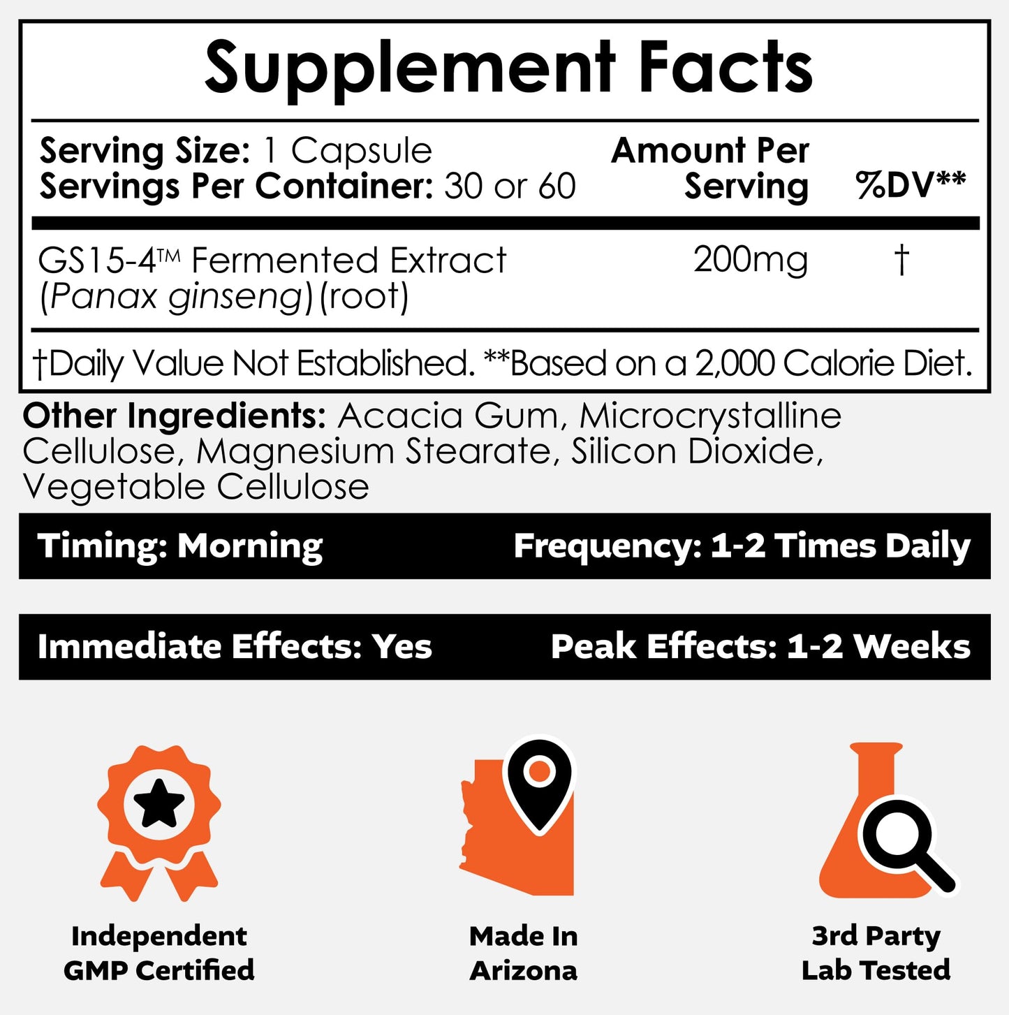 Nootropics Depot Panax Ginseng Extract Capsules 200mg, 60 Count