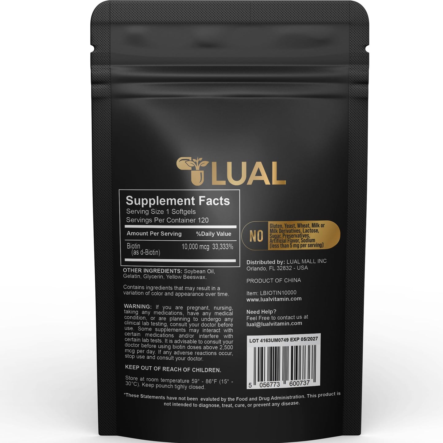 LUAL Biotin 10,000 mcg SoftGels 120 Count