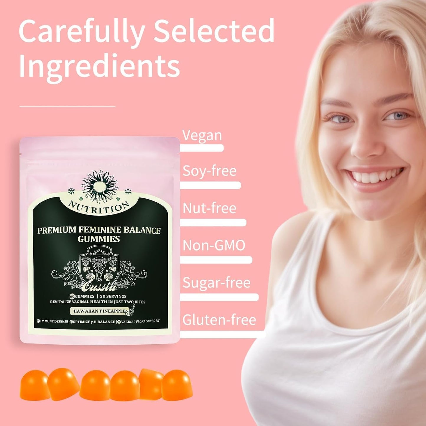 Oussiu Premium Feminine Balance Gummies, 60 Count