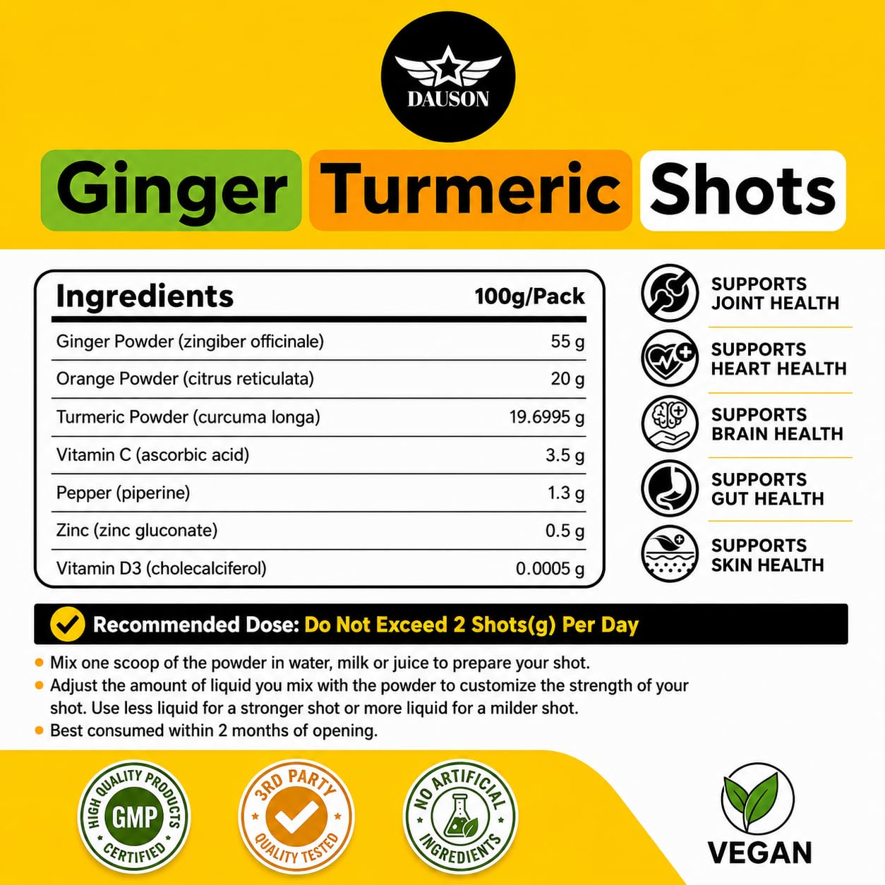 DAUSON Daily Wellness Ginger Shots 100g Powder 3.53
