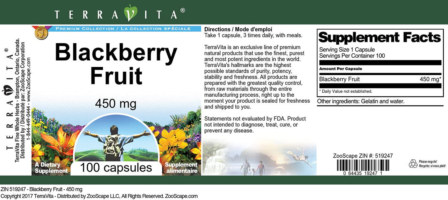 Terravita BlackBerry Fruit 450 mg Capsules, 100 Count
