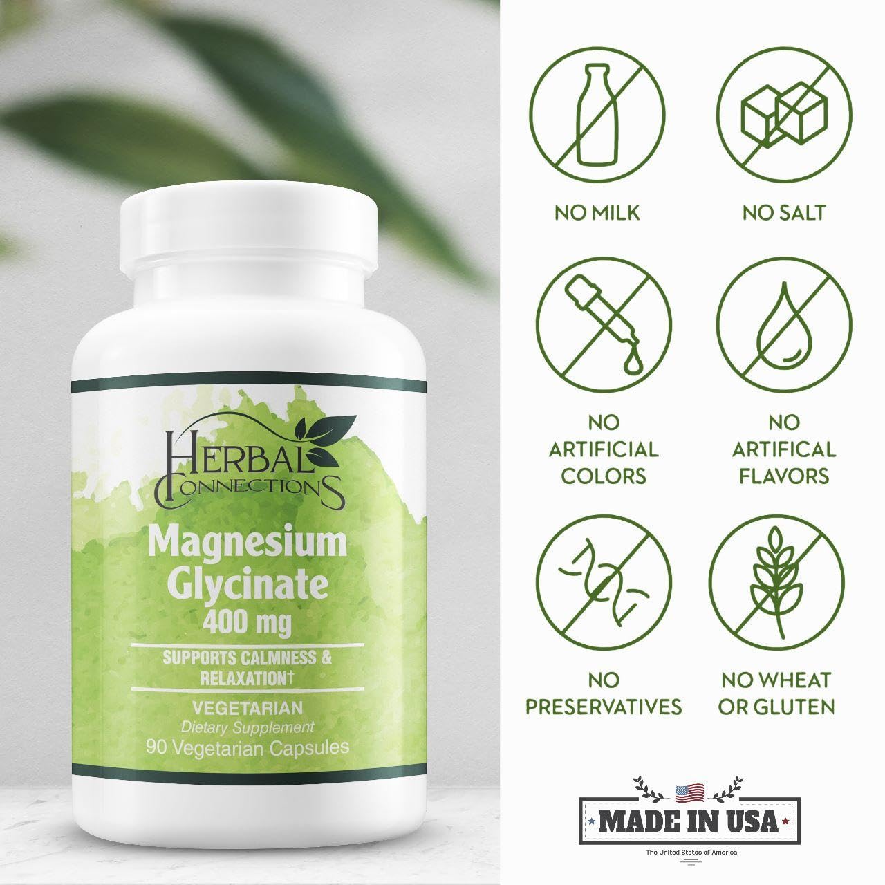 Herbal Connections Magnesium Glycinate Capsules 90 Count