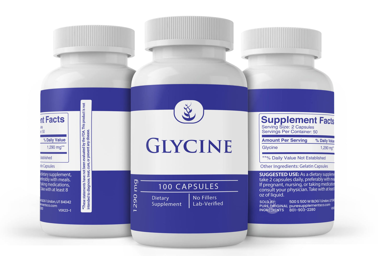 PURE ORIGINAL INGREDIENTS Glycine Capsules 100 Count