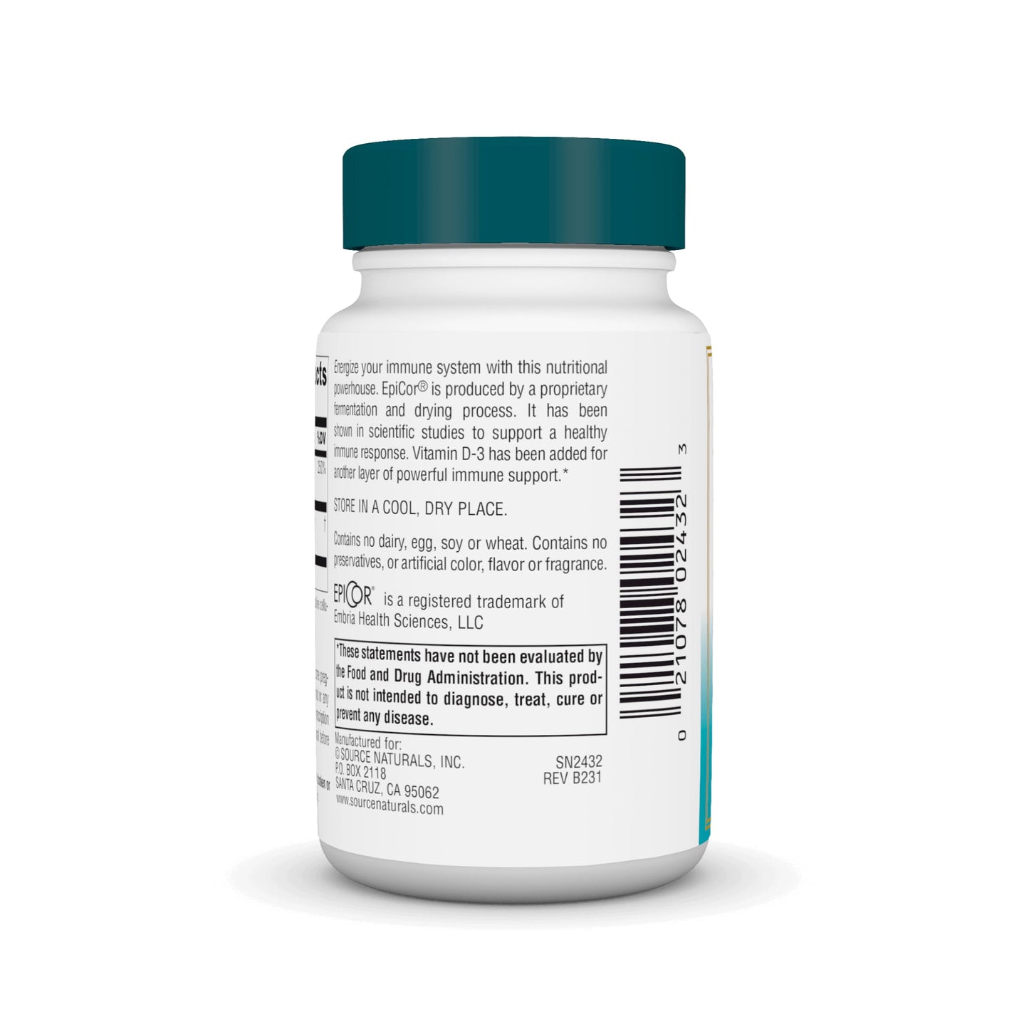 Source Naturals Wellness EpiCor with Vitamin D-3 Capsule, 30 Count