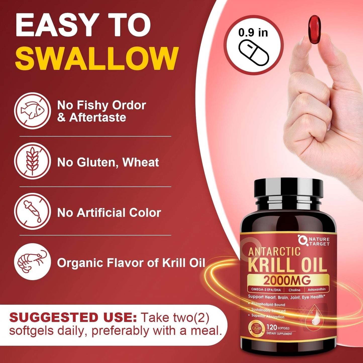 Nature Target Krill Oil 2000 mg with Omega-3 EPA & DHA with Astaxanthin & Choline Softgels 120