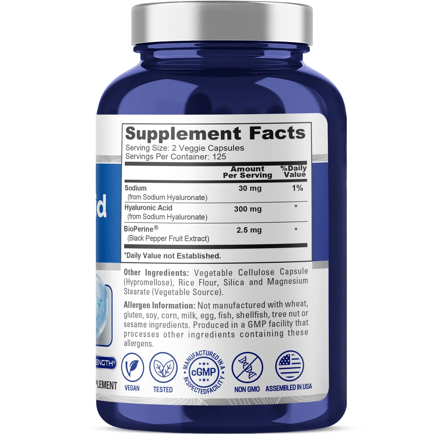 NusaPure Hyaluronic Acid 300mg Veggie Capsules, 250 Count