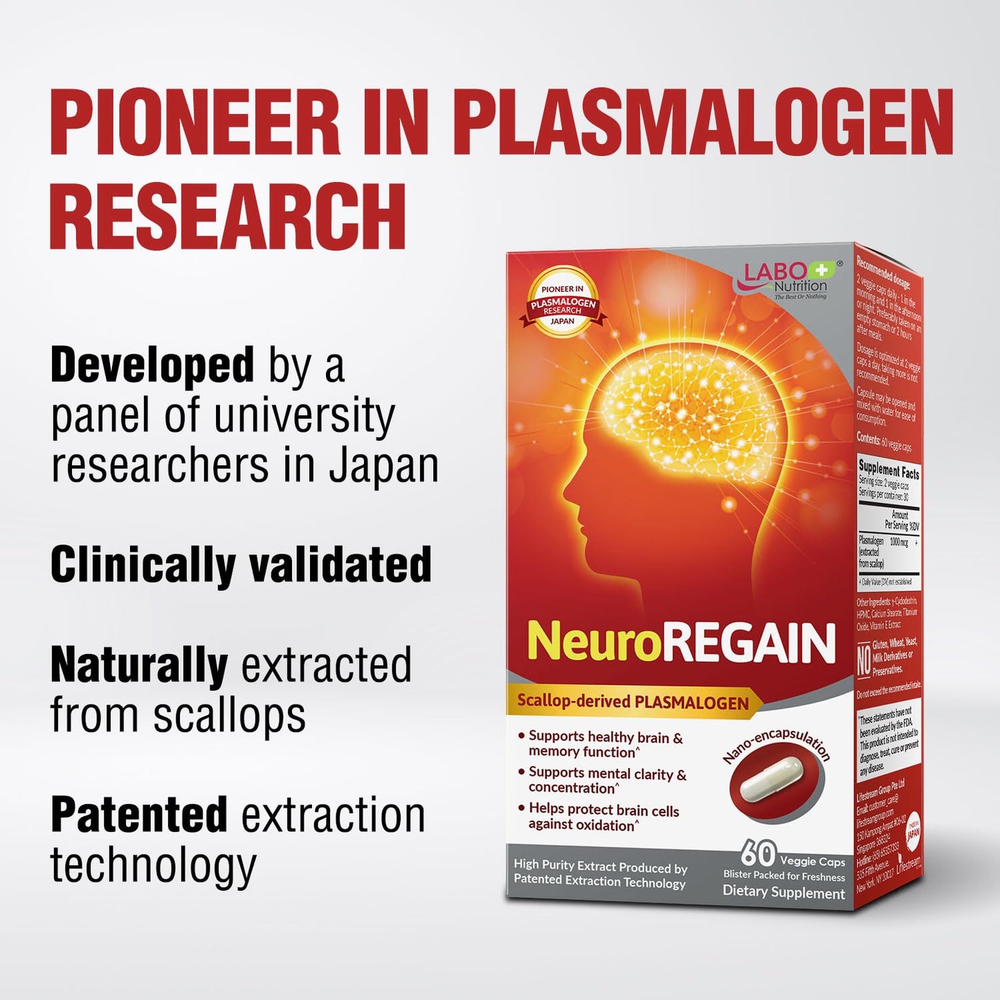 LABO Nutrition NeuroREGAIN Plasmalogen - Brain & Memory Support, 180 Capsules