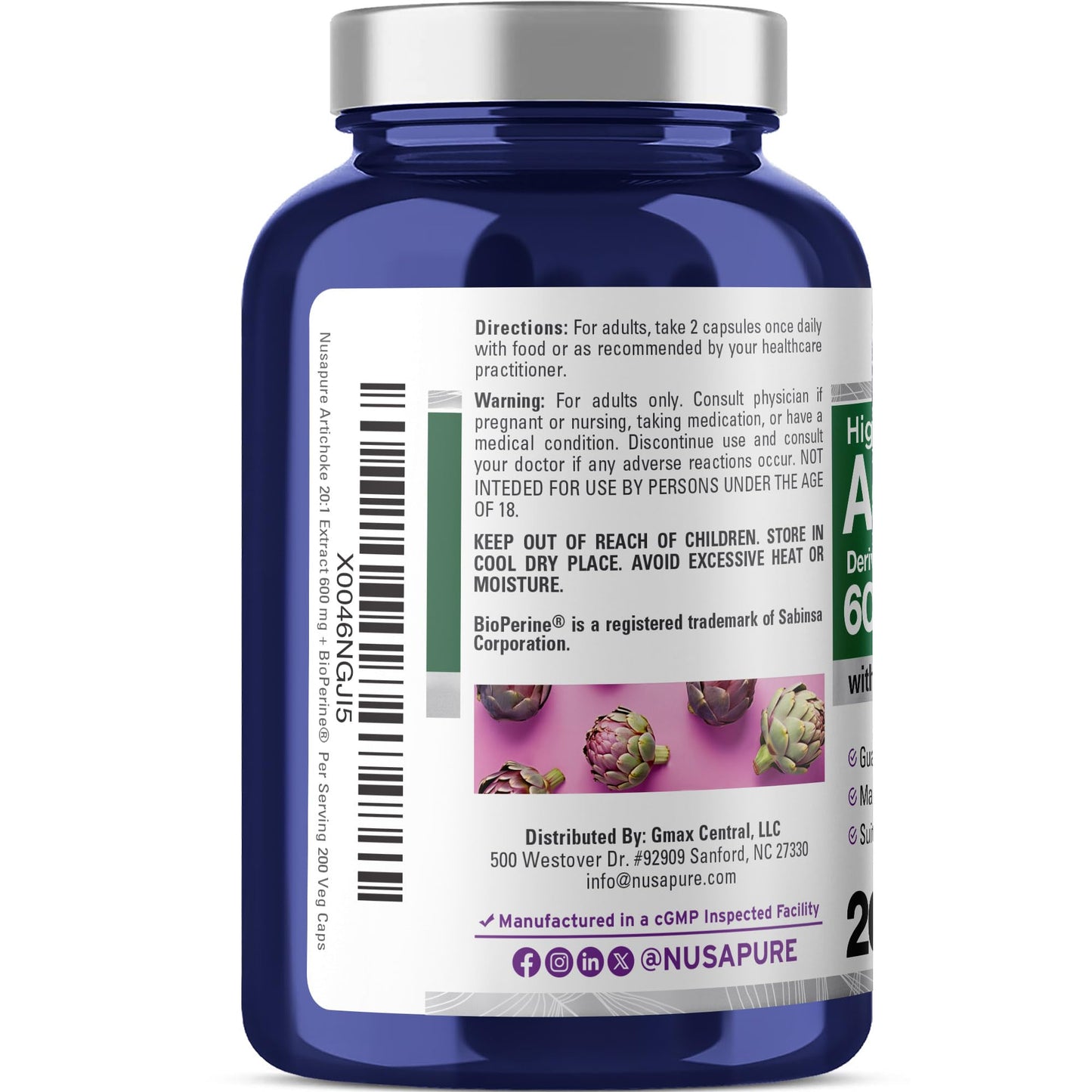 NusaPure Artichoke Capsules, 200 Count