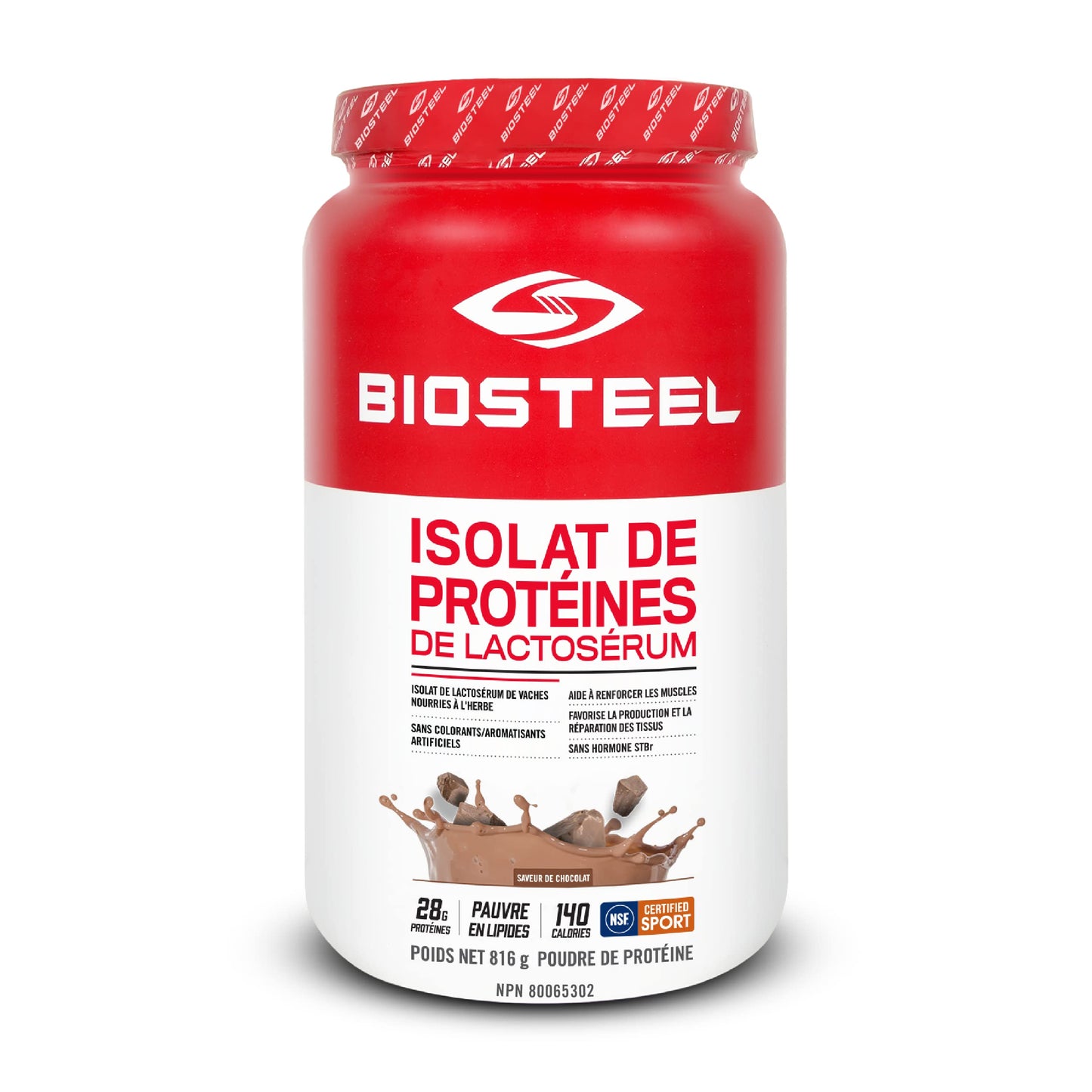 BIOSTEEL Whey Protein Isolate Powder, Grass-Fed and Non-GMO, Chocolate, 24 Servings