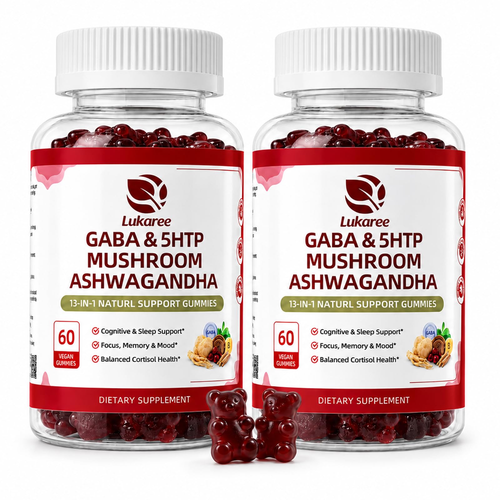 Lukaree Mushroom & GABA Supplement for Restful Sleep, Mood & Cognitive Gummy 60
