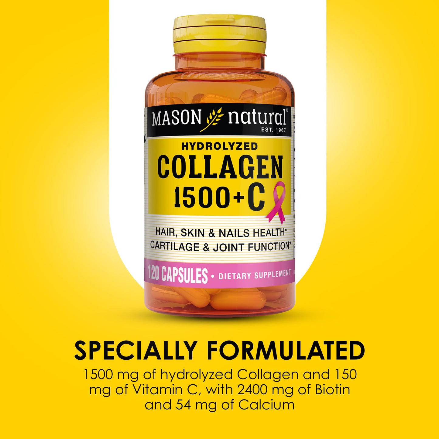 MASON NATURAL 1500mg Collagen with Vitamin C & Biotin, 120 Capsules