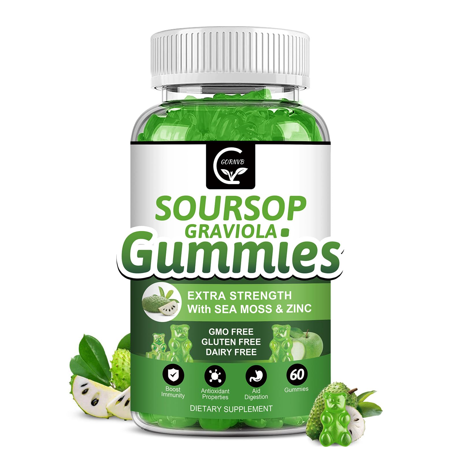 GORNVB Organic Soursop Graviola Gummies, 60 Gummies