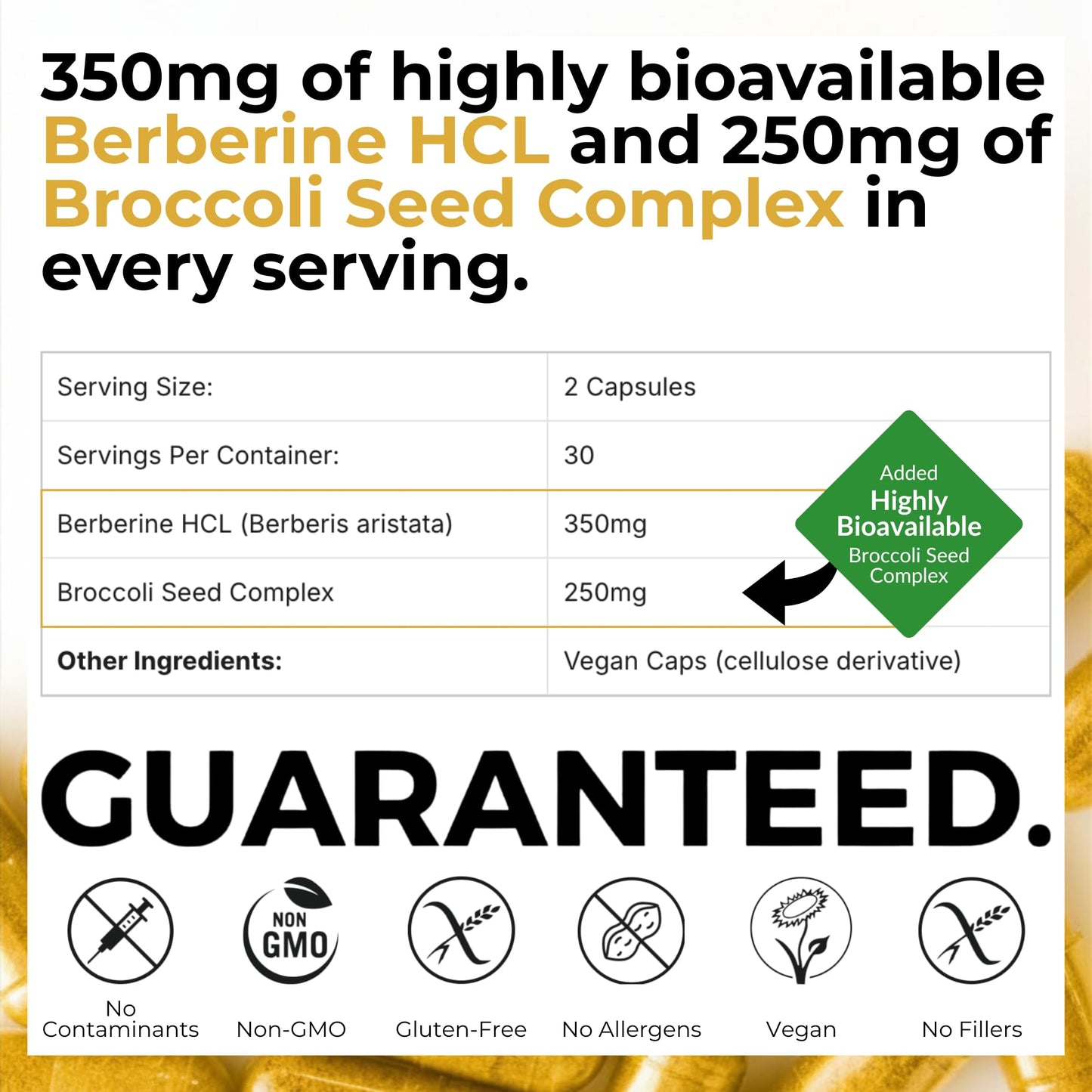 BrocElite BerbElite Berberine HCL 350mg & Broccoli Seed Complex 60 Capsules