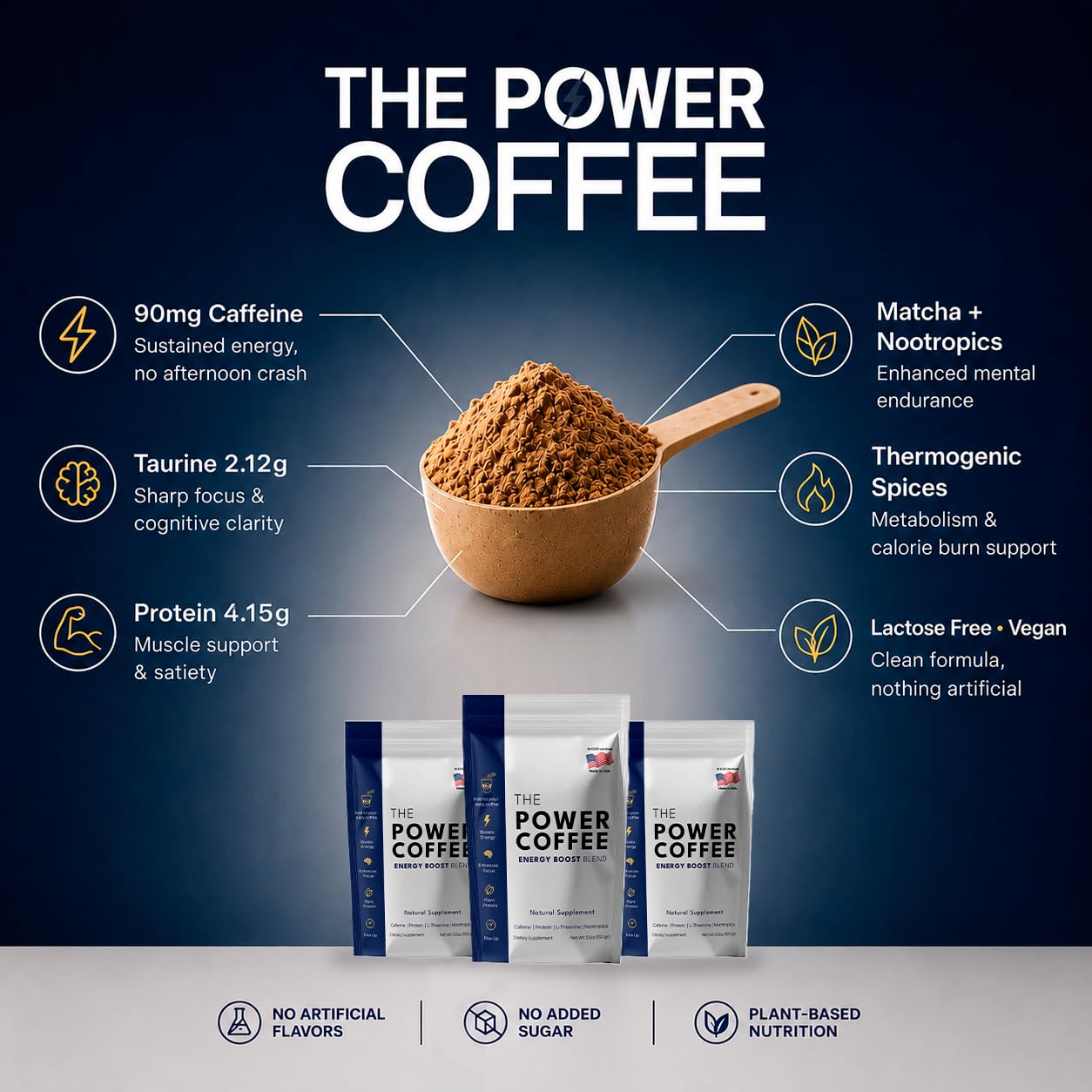 The Power Coffee Nootropic Supplement with Matcha, Ginkgo & Taurine Powder 5.5 oz