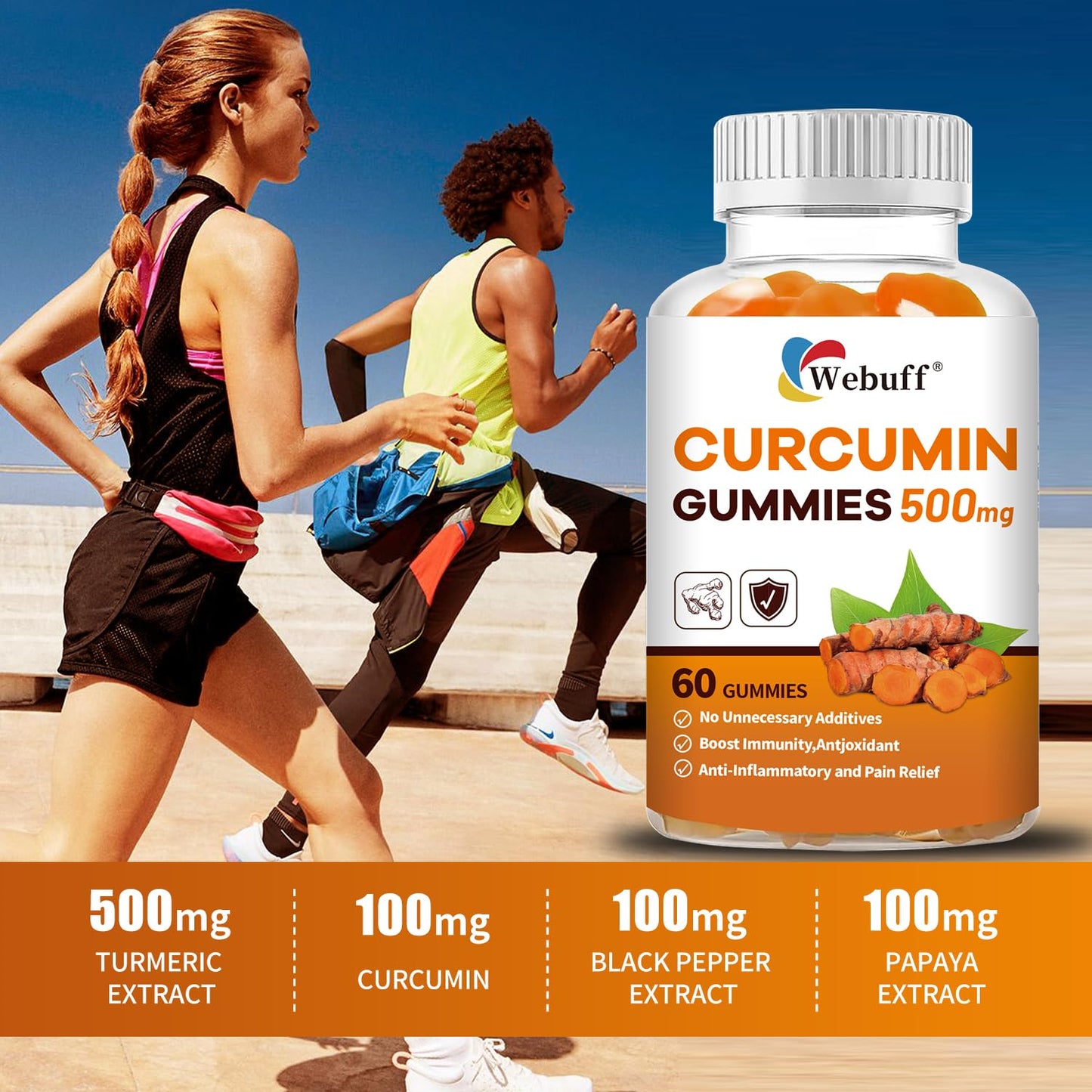 Webuff Turmeric Curcumin with Black Pepper & Ginger Gummy 60 Count