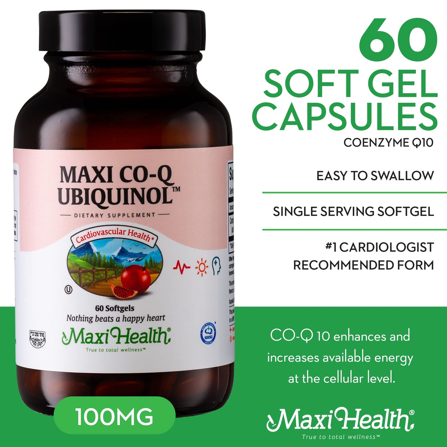 Maxi Health CoQ10 Ubiquinol 100mg Softgels, 60 Count