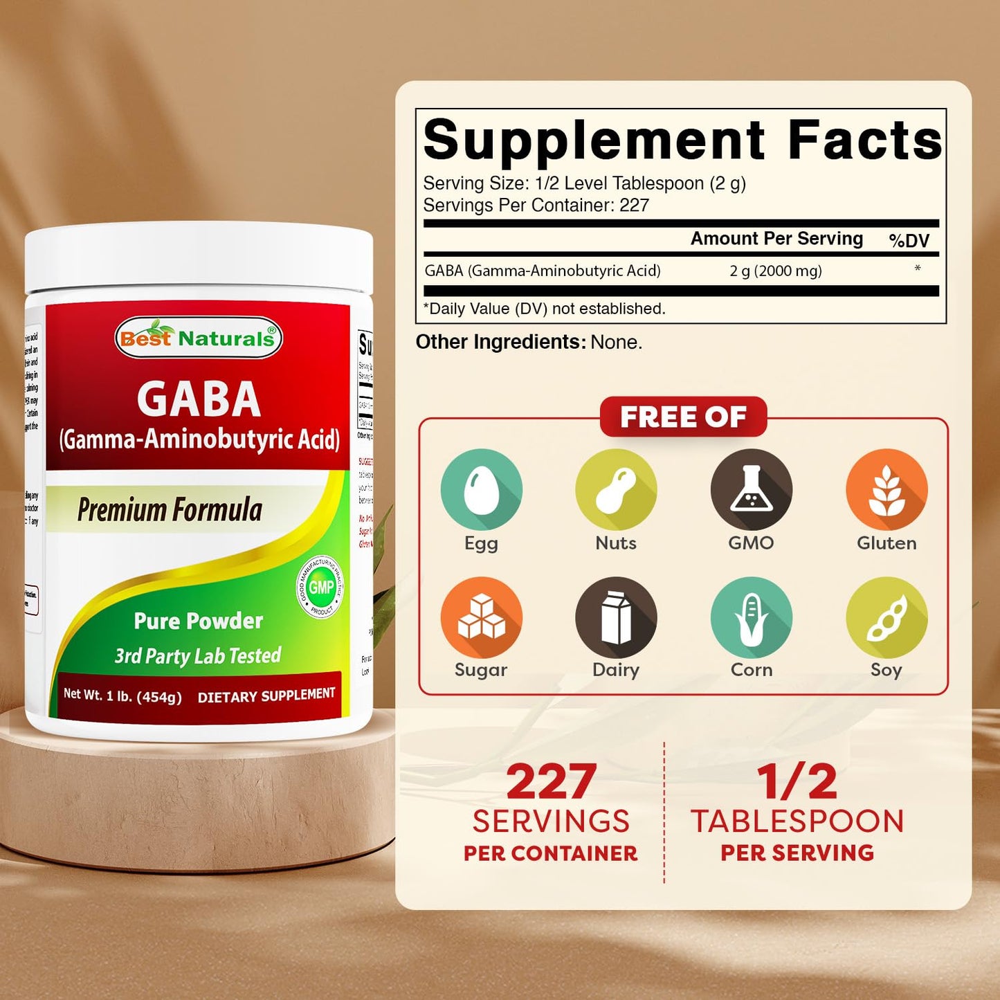 Best Naturals GABA (Gamma Aminobutyric Acid) Pure Powder, 16 oz