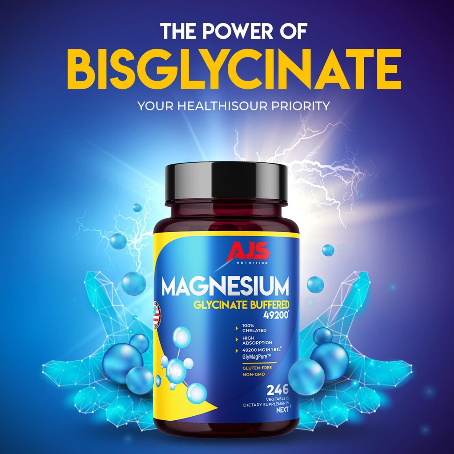 AJS Nutrition Magnesium Glycinate 400mg Tablets, 492 Count