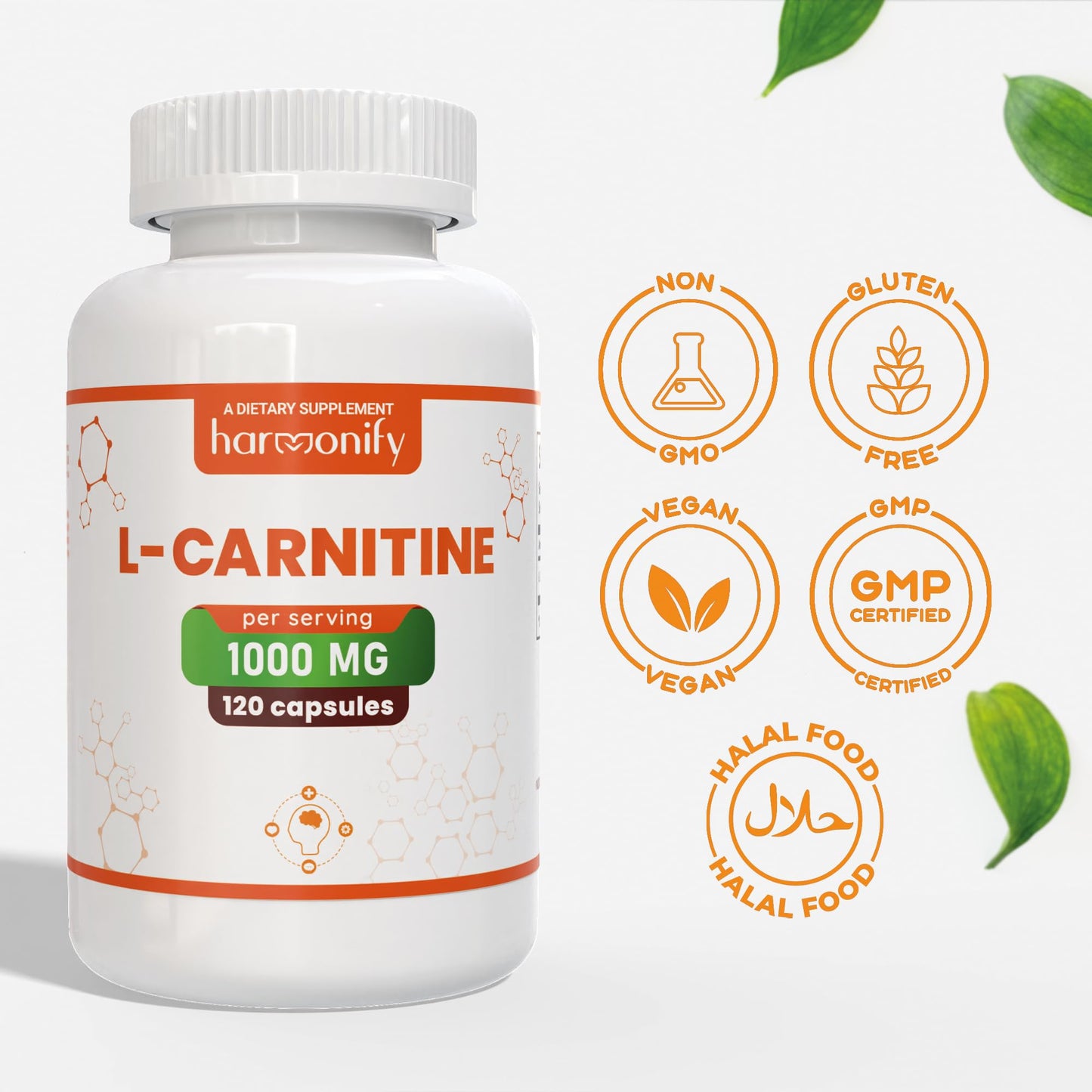HARMONIFY L-Carnitine Supplement 1000 mg per Serving, 120 Capsules