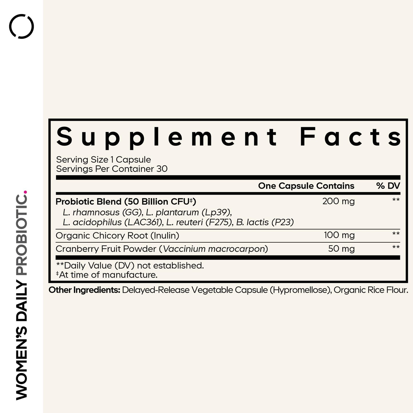 Codeage Women’s Daily Probiotic Supplement 50 Billion CFU Capsule, Cranberry Fruit Powder, Prebiotic Chicory Root Inulin – Women’s Wellness Support, Non-GMO, 30 Capsules