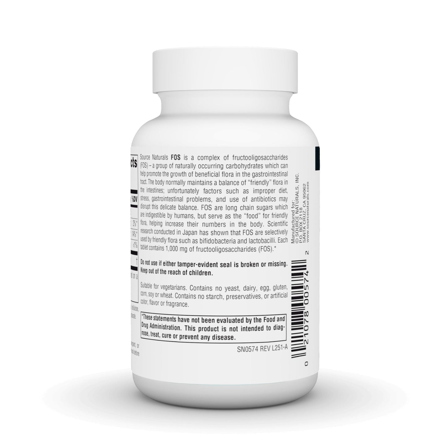 Source Naturals FOS Fructooligosaccharides Probiotic Enhancer 1000 mg Tablets 50