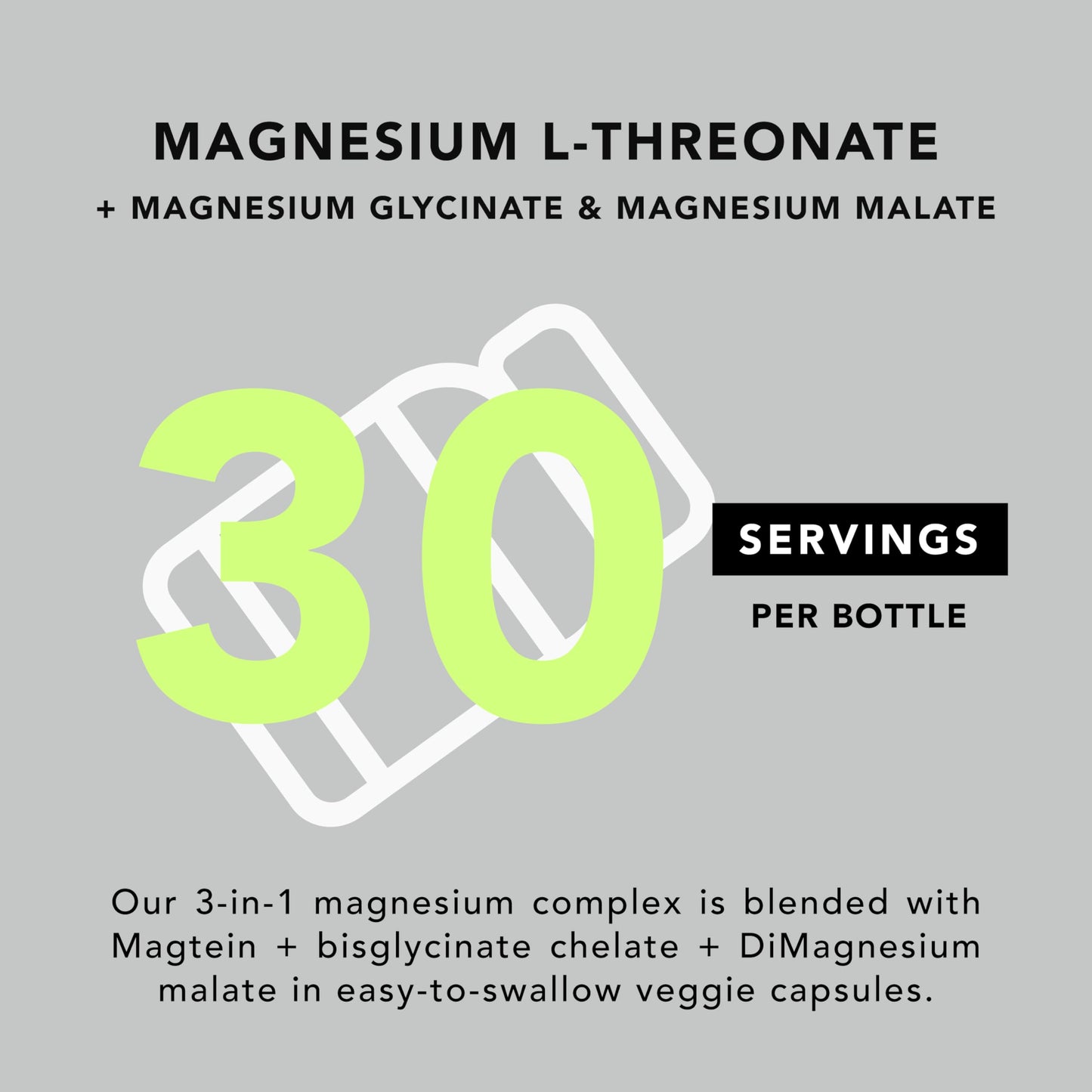 AMANDEAN Magtein Magnesium Complex L-Threonate, Glycinate, Malate Triple Blend Chelated Magnesium Supplement Capsule, 90 Count