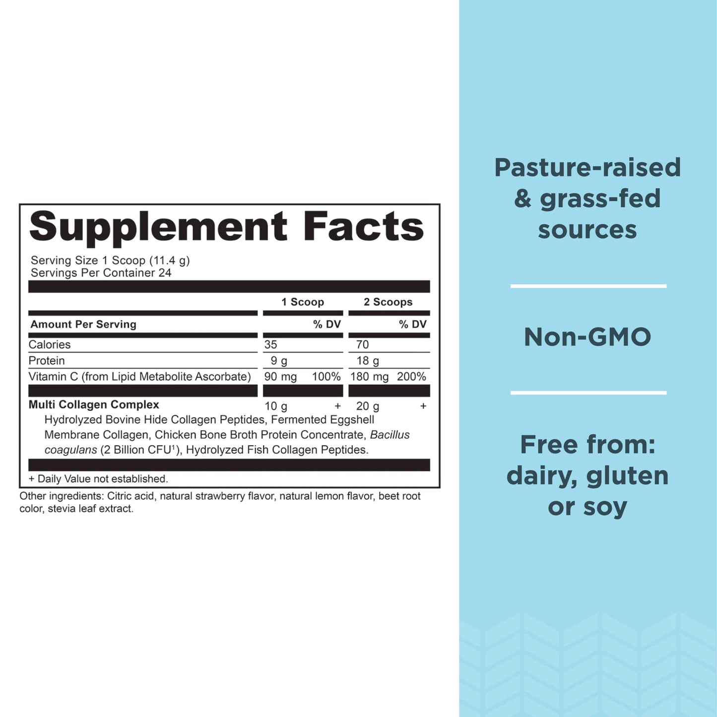 Ancient Nutrition Collagen Peptides Powder, Multi Collagen Protein, Strawberry Lemonade, 24 Servings