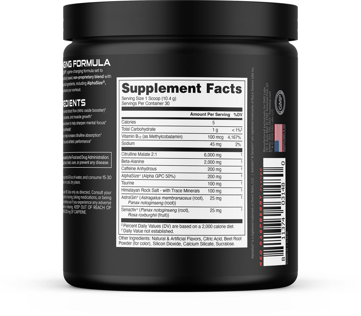 Bucked Up Pre Workout Powder Red Raz 10.99 Ounce