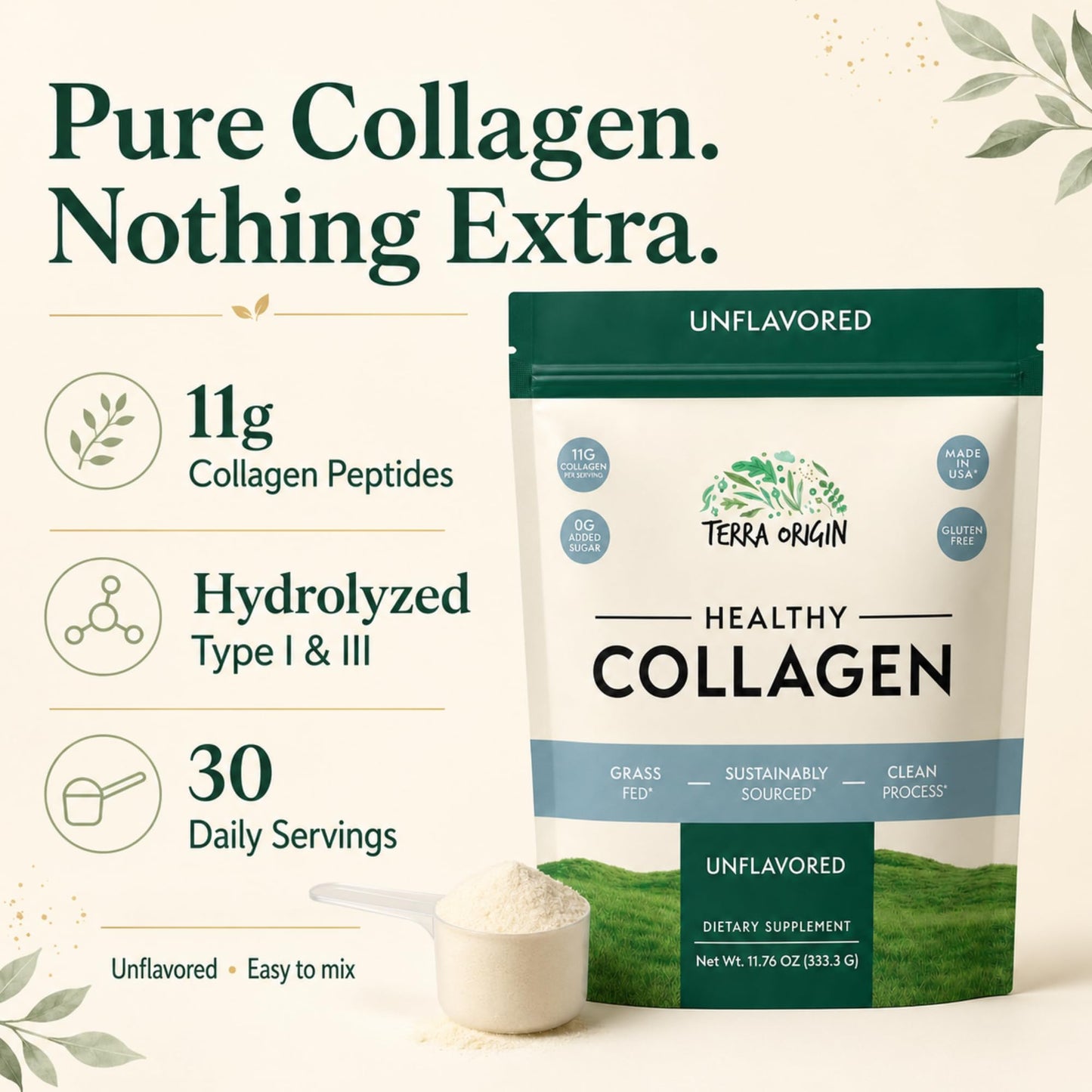 TERRA ORIGIN Healthy Collagen Peptides Powder 11.76 Ounce