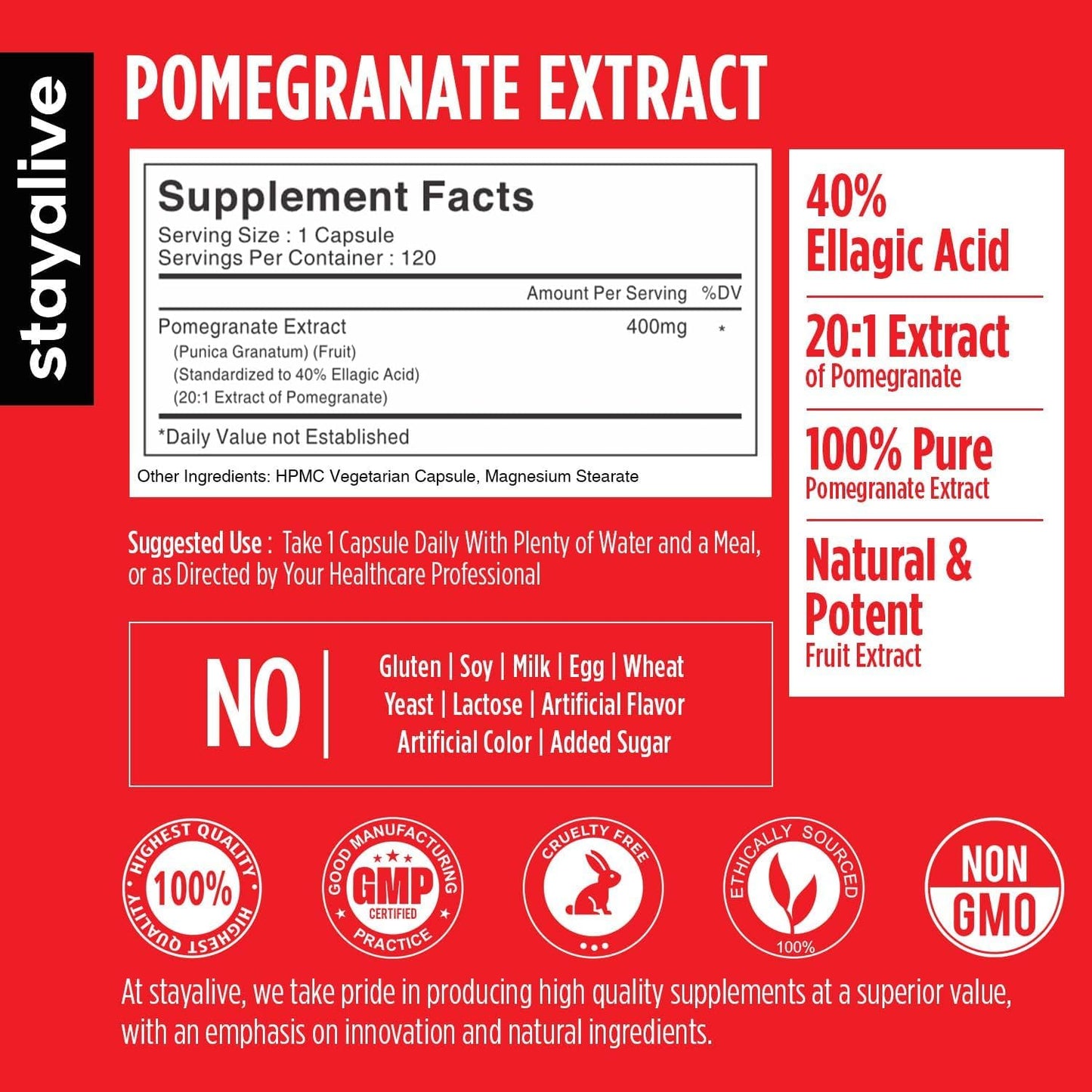 STAY ALIVE Pomegranate Extract Capsules 120 Count