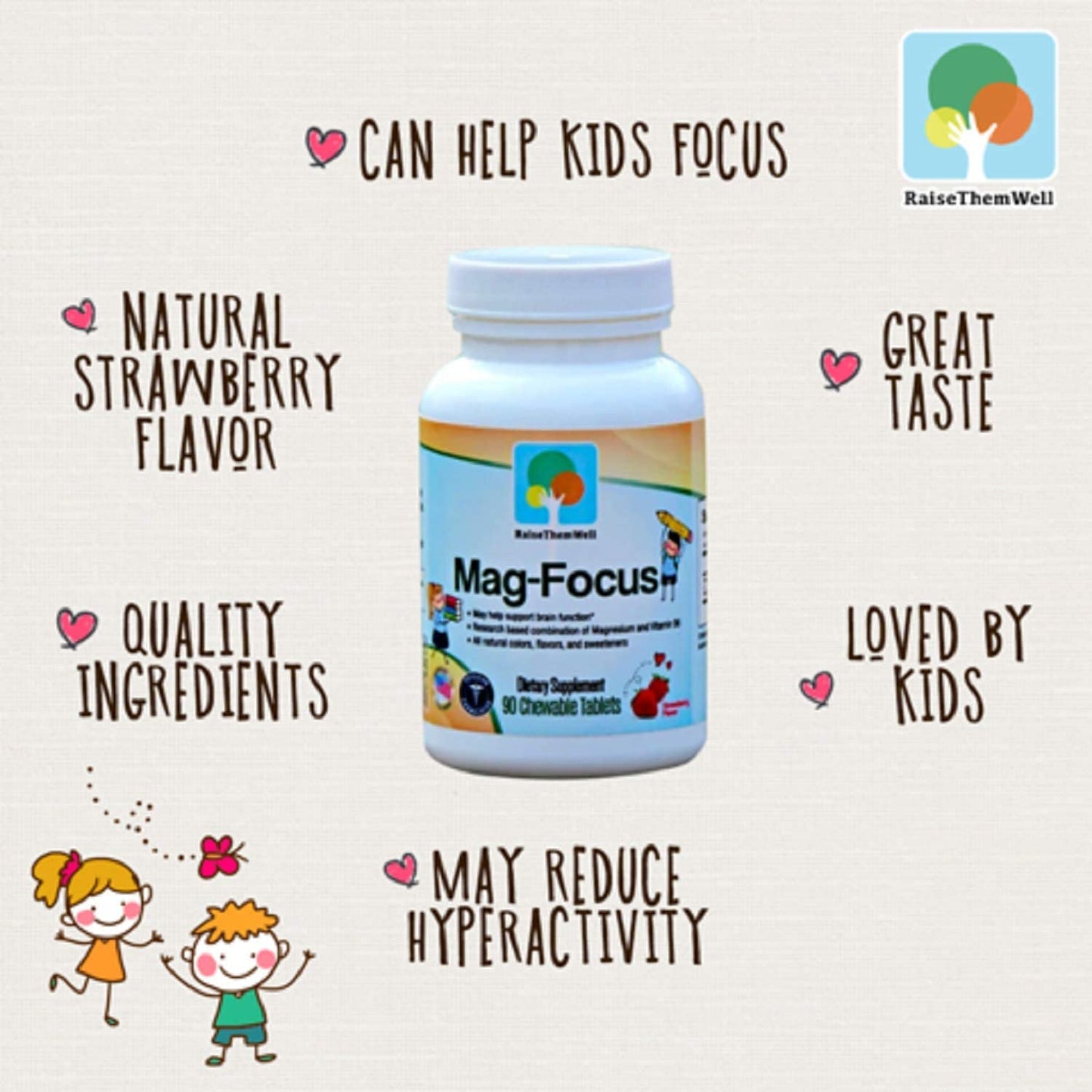 Raise Them Well Magnesium Focus Supplement for Kids Capsule, 90 Count