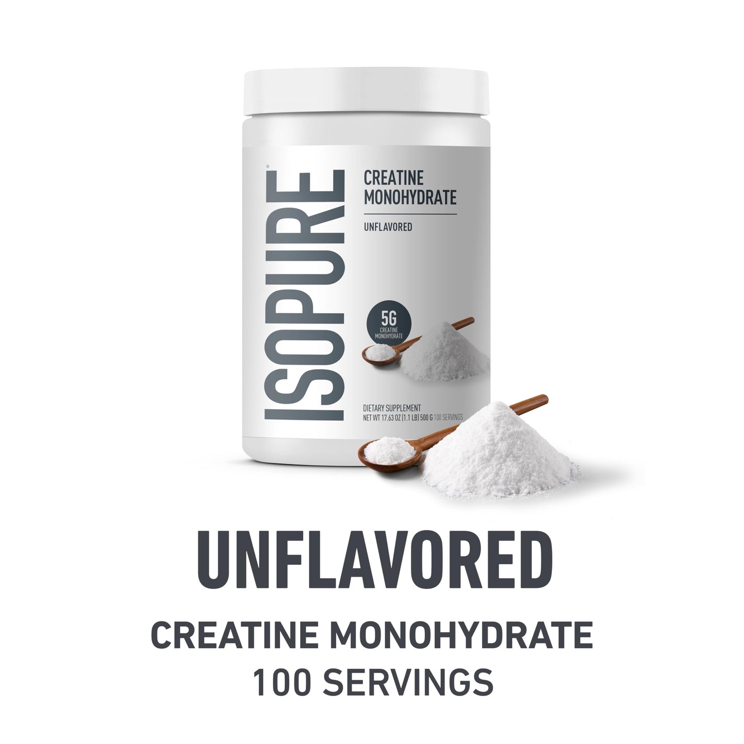 Isopure Zero Carb 100% Pure Whey Isolate Protein Powder, Strawberries & Cream, 1 lb, 15 Servings + Isopure Creatine Monohydrate Powder, 100 Servings