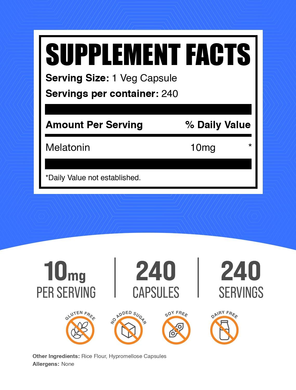 BulkSupplements Melatonin 10 mg, 240 Capsules
