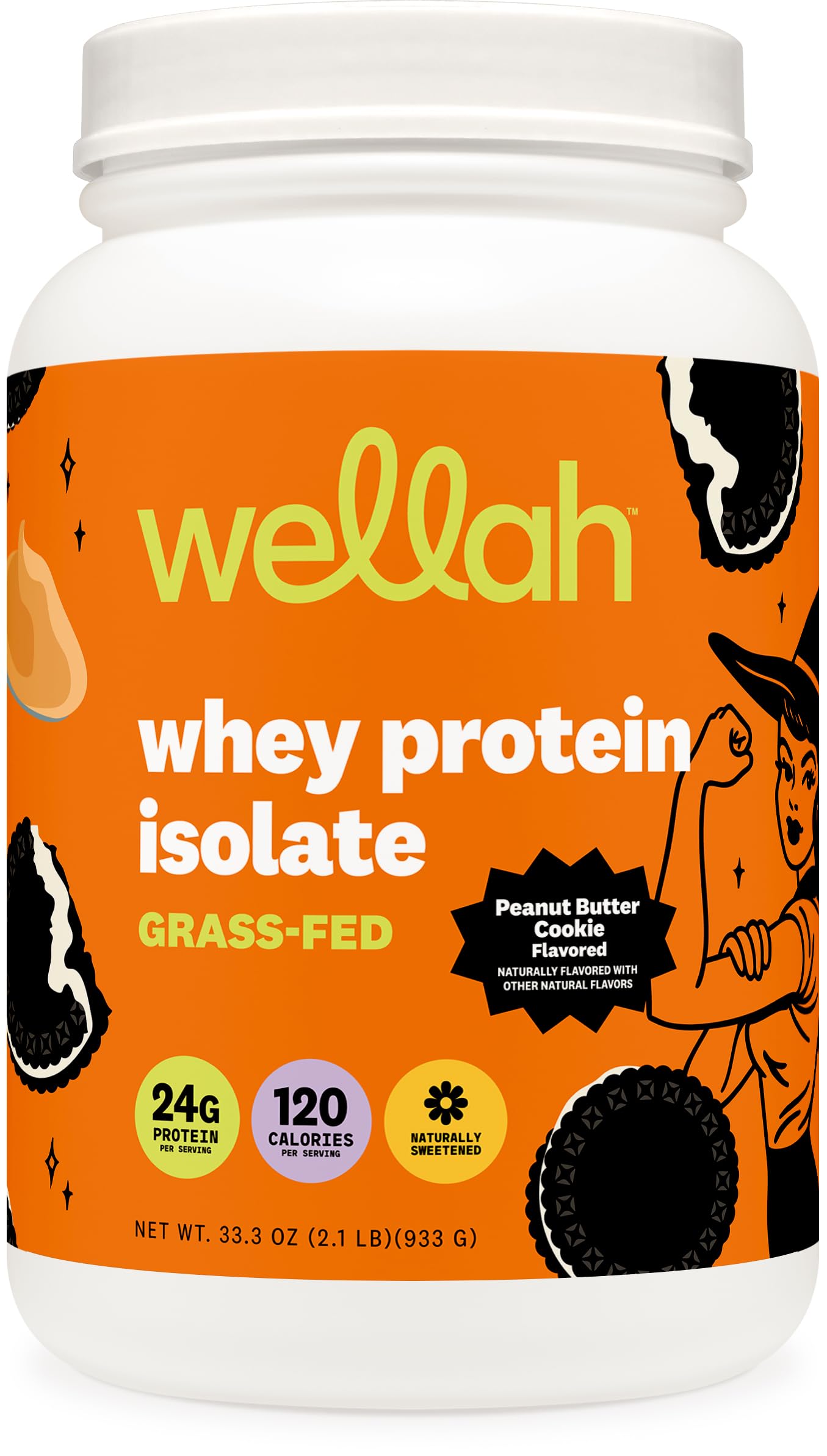 Wellah Grass-Fed Whey Protein Isolate Powder (Peanut Butter Cookie) 33.3 Servings