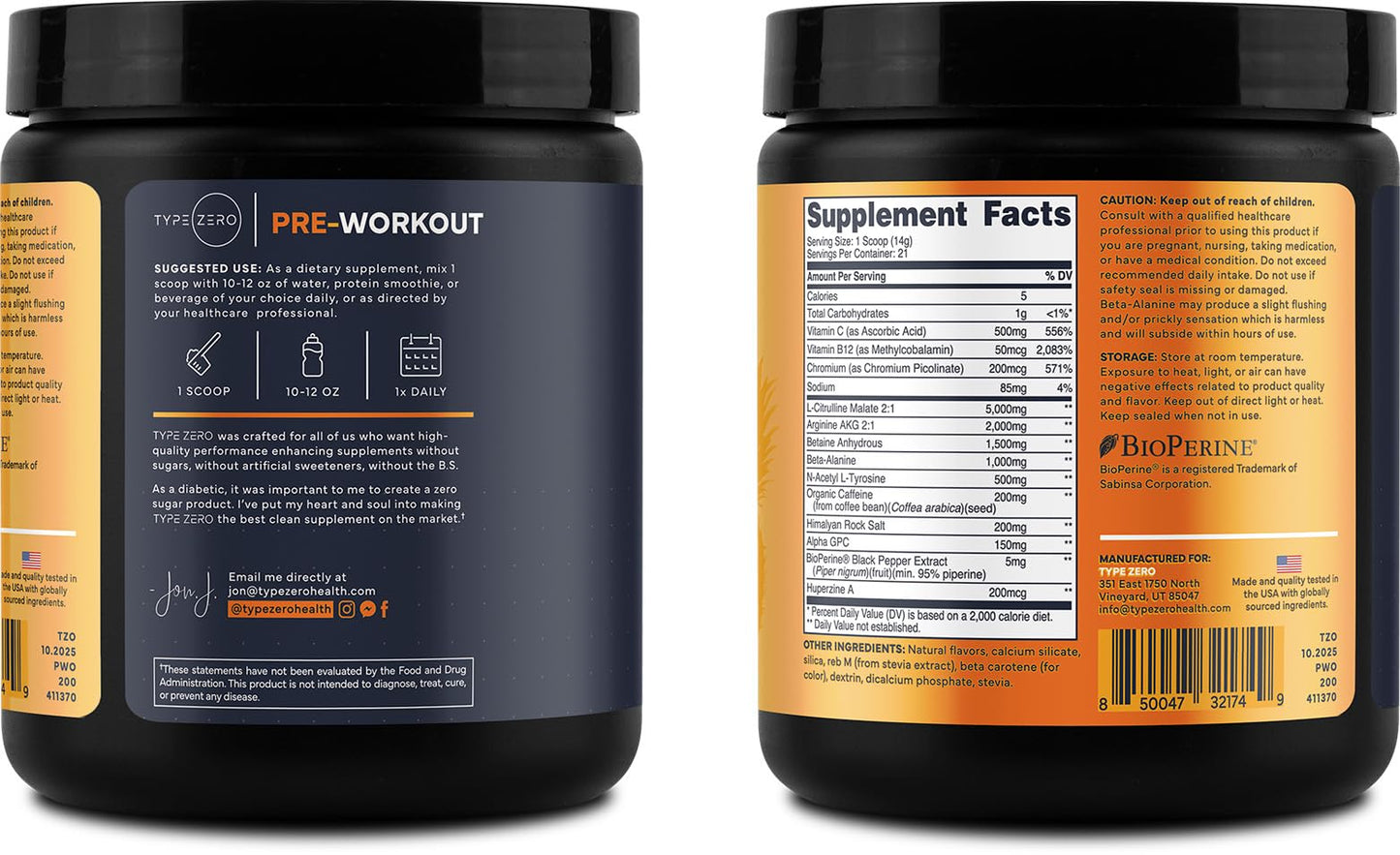 Type Zero Clean Pre Workout Powder 10.1 Ounce
