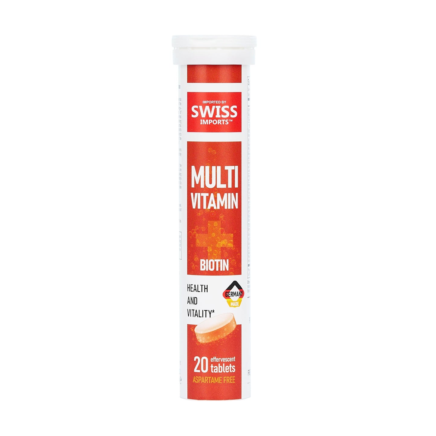 Swiss Imports Effervescent Multivitamins + Biotin for Wellness and Vitality Dietary Supplement with Vitamins C, E, B1, B2, B6, B12, A, and D3 Tablets, 240 Count