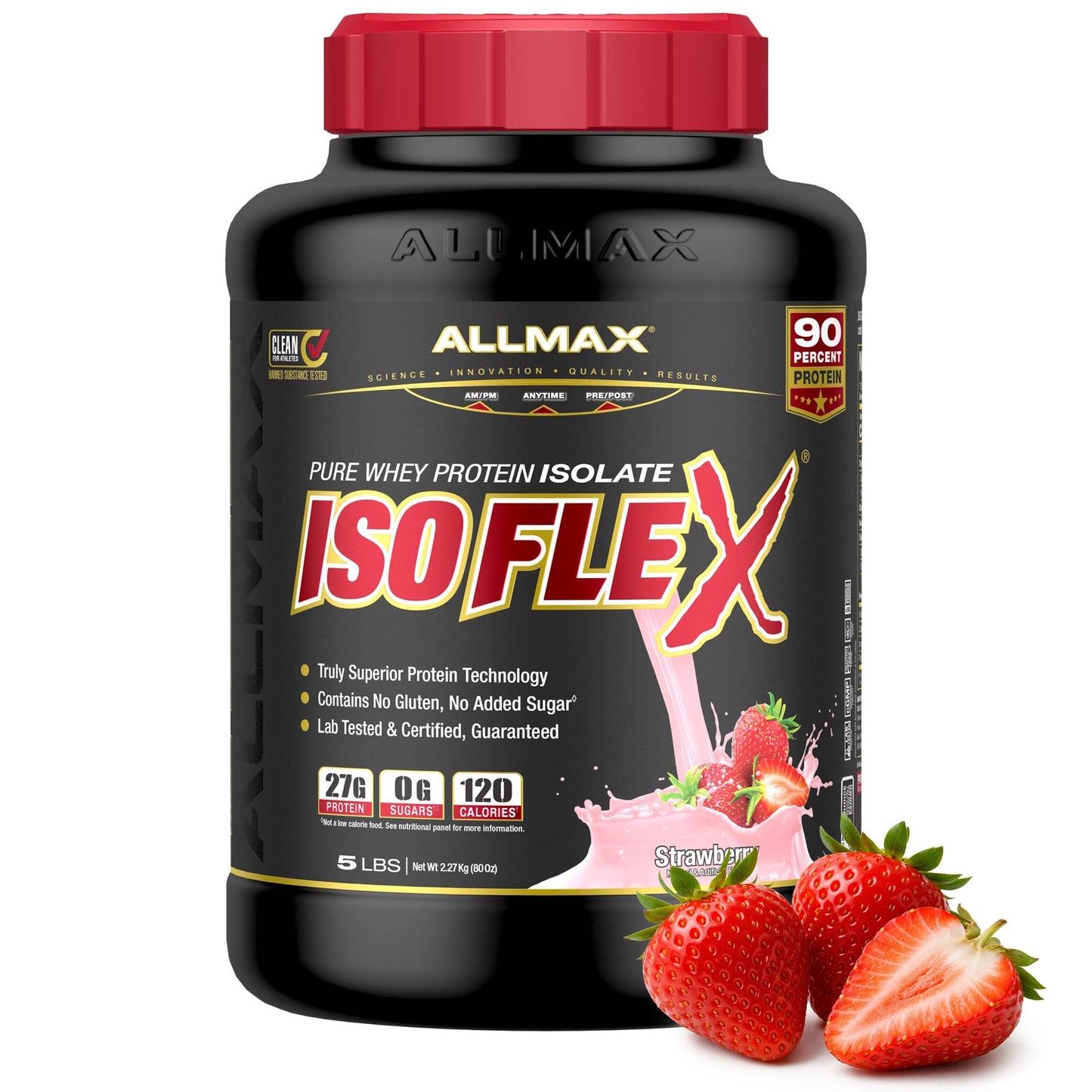 ALLMAX ISOFLEX Pure Whey Isolate Protein Powder, 80 Servings, Strawberry, 5 lb