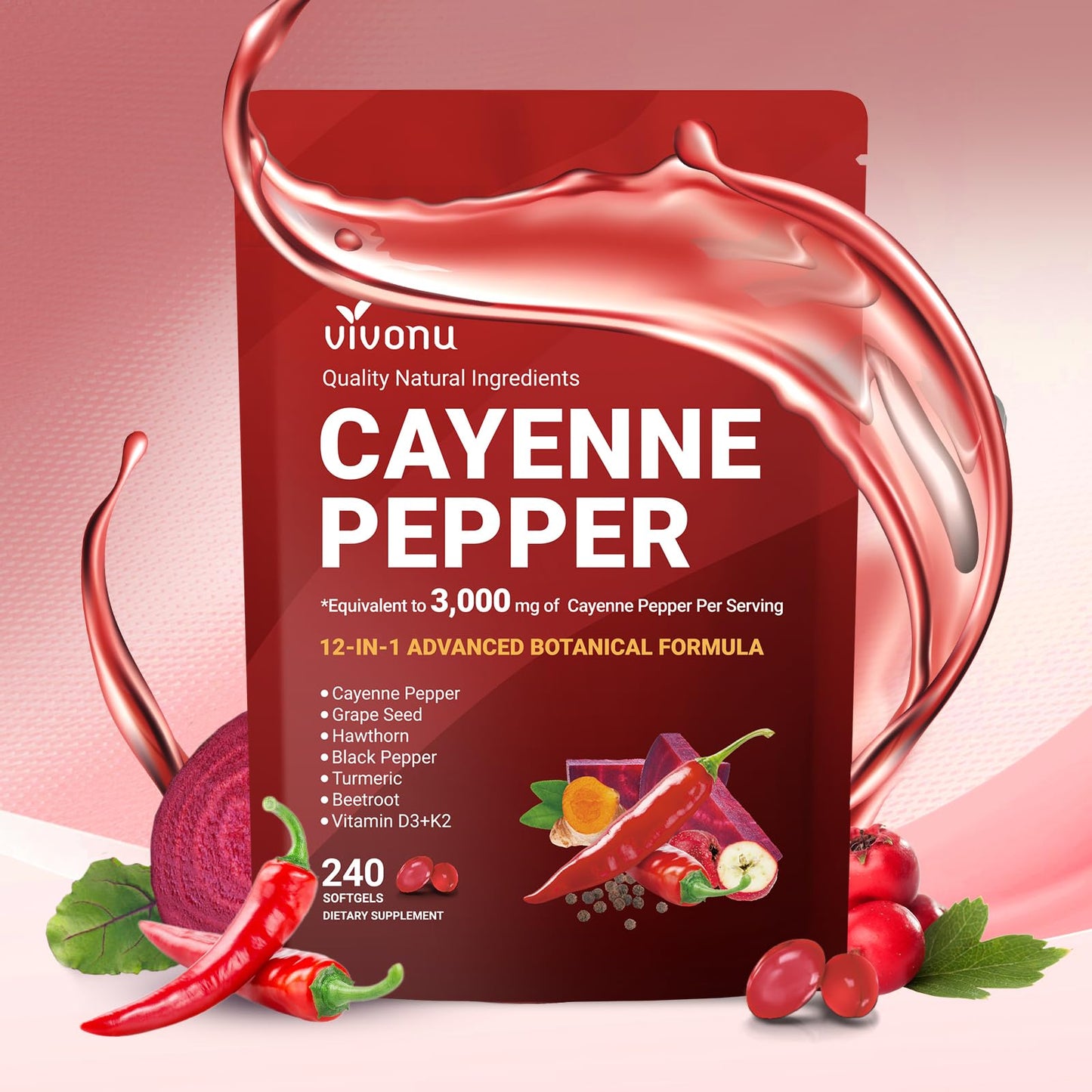 VivoNu Cayenne Pepper Capsule, 240 Count