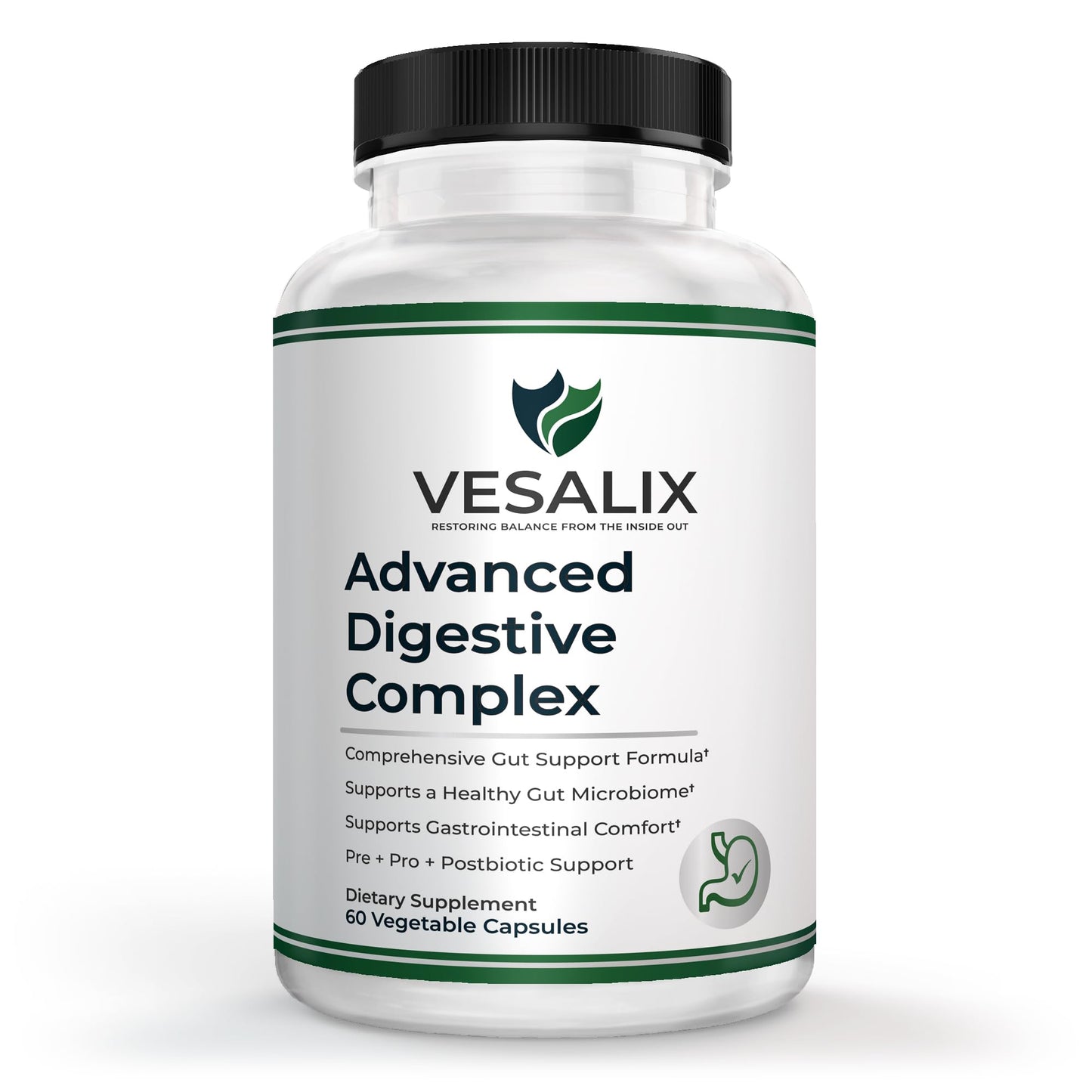 VESALIX Advanced Digestive Complex PreforPro® + 18 Enzymes + 3 Billion CFU Probiotics Capsules, 60 Count