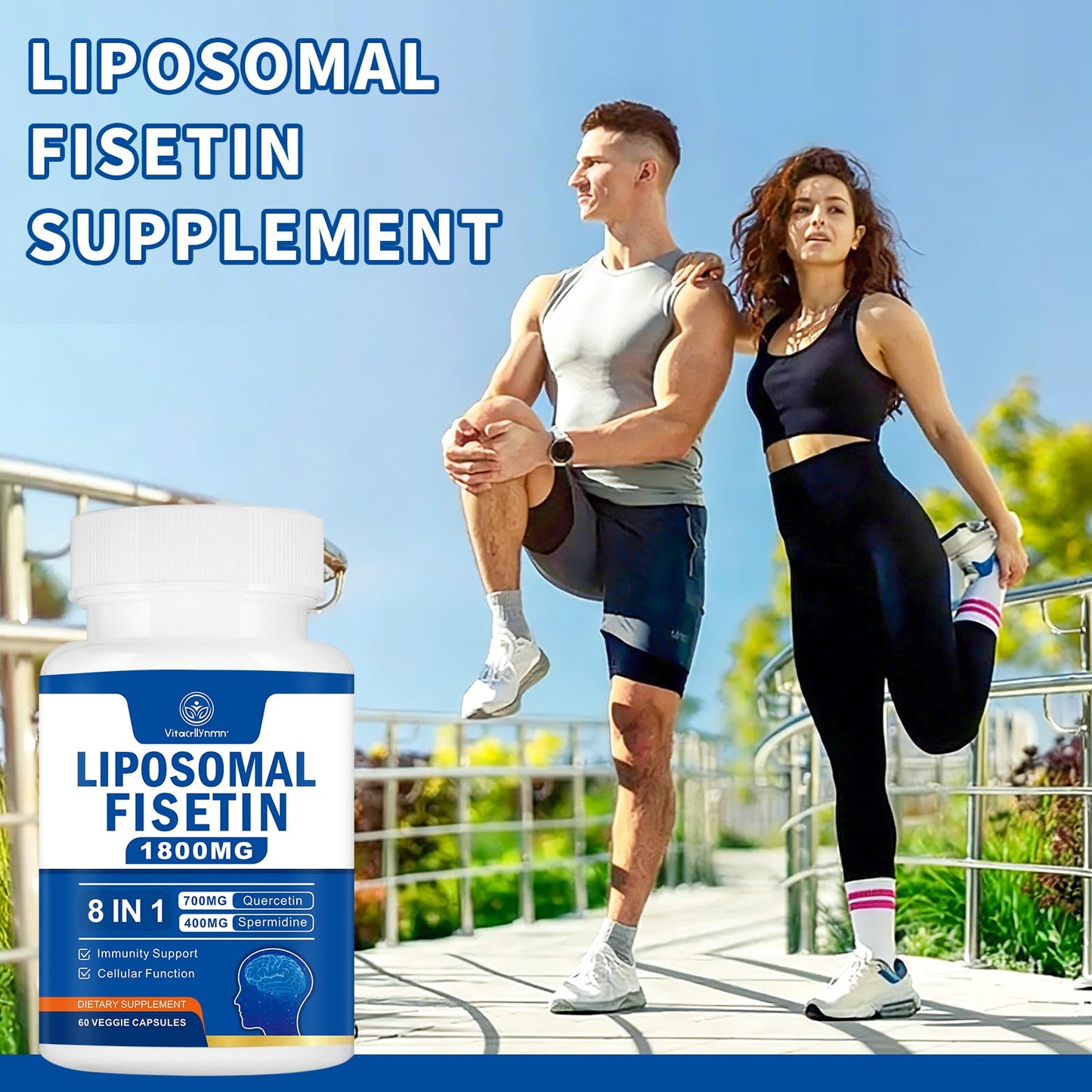 VITACRLLYNMN 1800mg Fisetin Supplement with Advanced Liposomal Delivery, 98% Pure Fisetin Antioxidant for Healthy Aging, Non-GMO, 120 Capsules